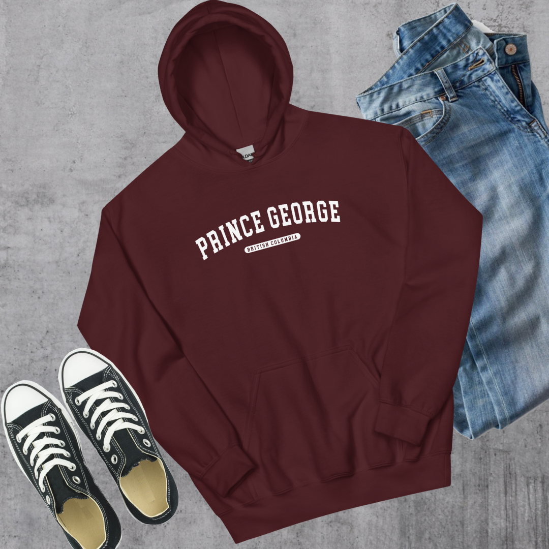 Prince George BC College Hoodie Maroon Canadian City Apparel