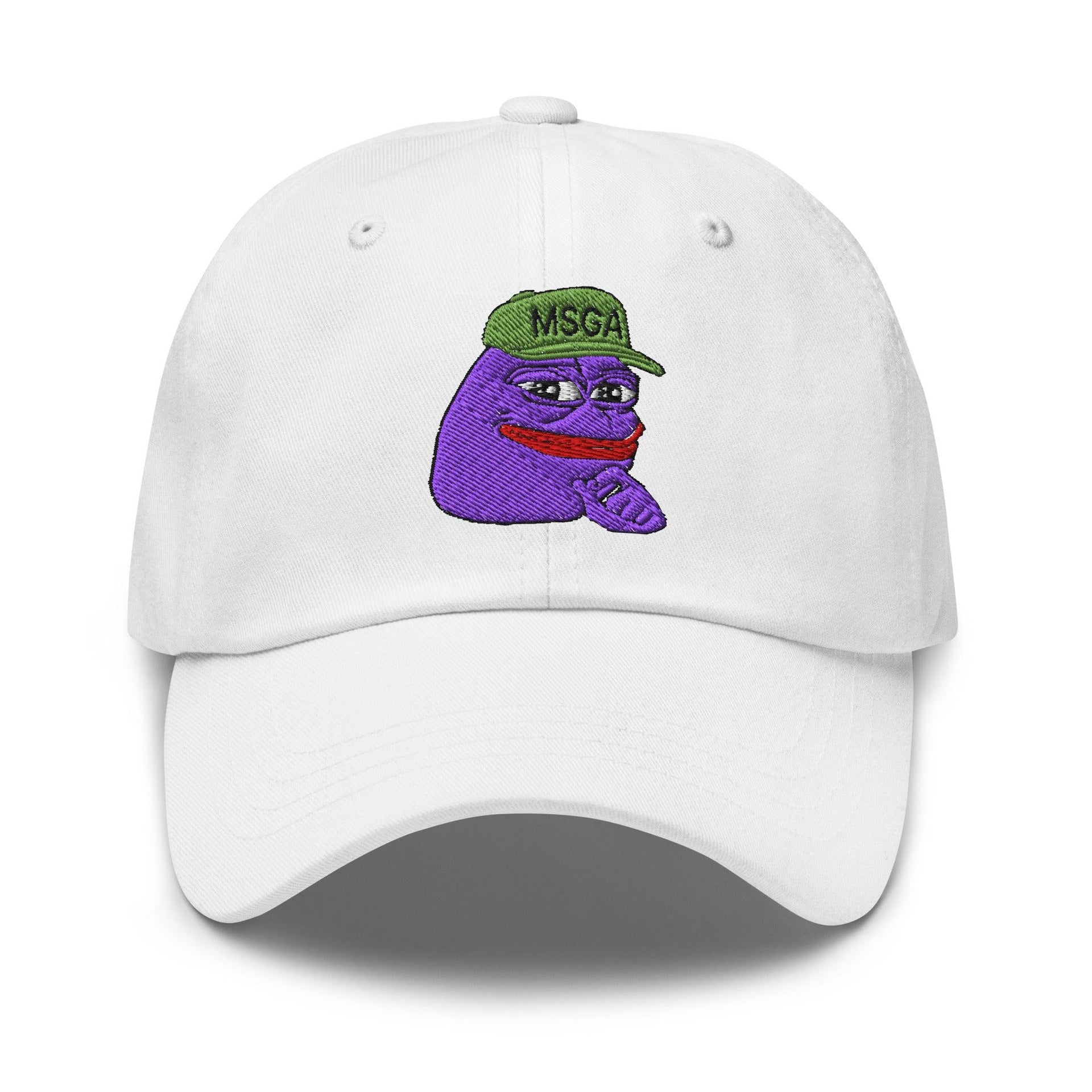 $PURPE Purple Pepe Embroidered Dad Hat White Capital Crowns Crypto Dad Hats Funny hat