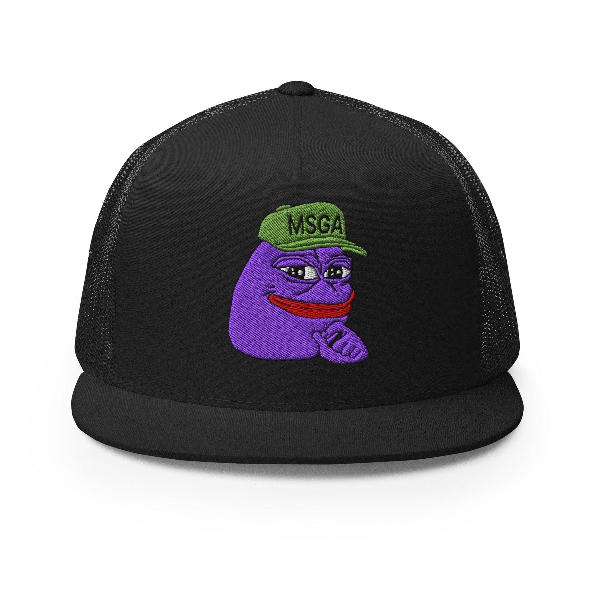 $PURPE Purple Pepe Embroidered Flat Bill Brim Mesh Trucker Hat Black Crypto Funny Snapback Hats Trucker Hats