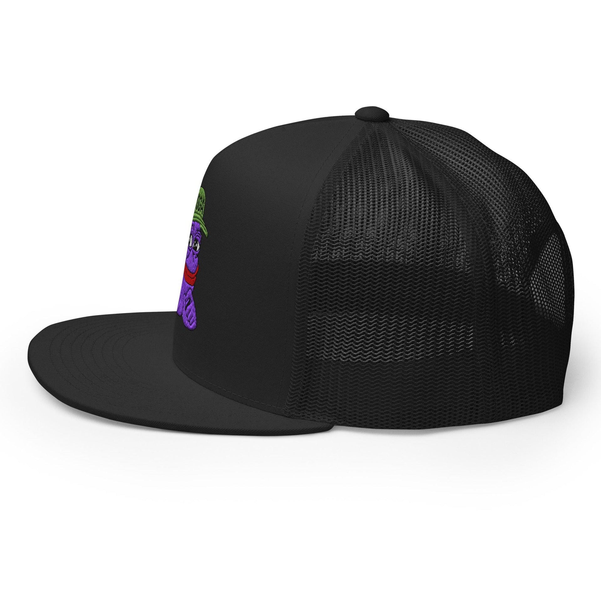 $PURPE Purple Pepe Embroidered Flat Bill Brim Mesh Trucker Hat Crypto Funny Snapback Hats Trucker Hats