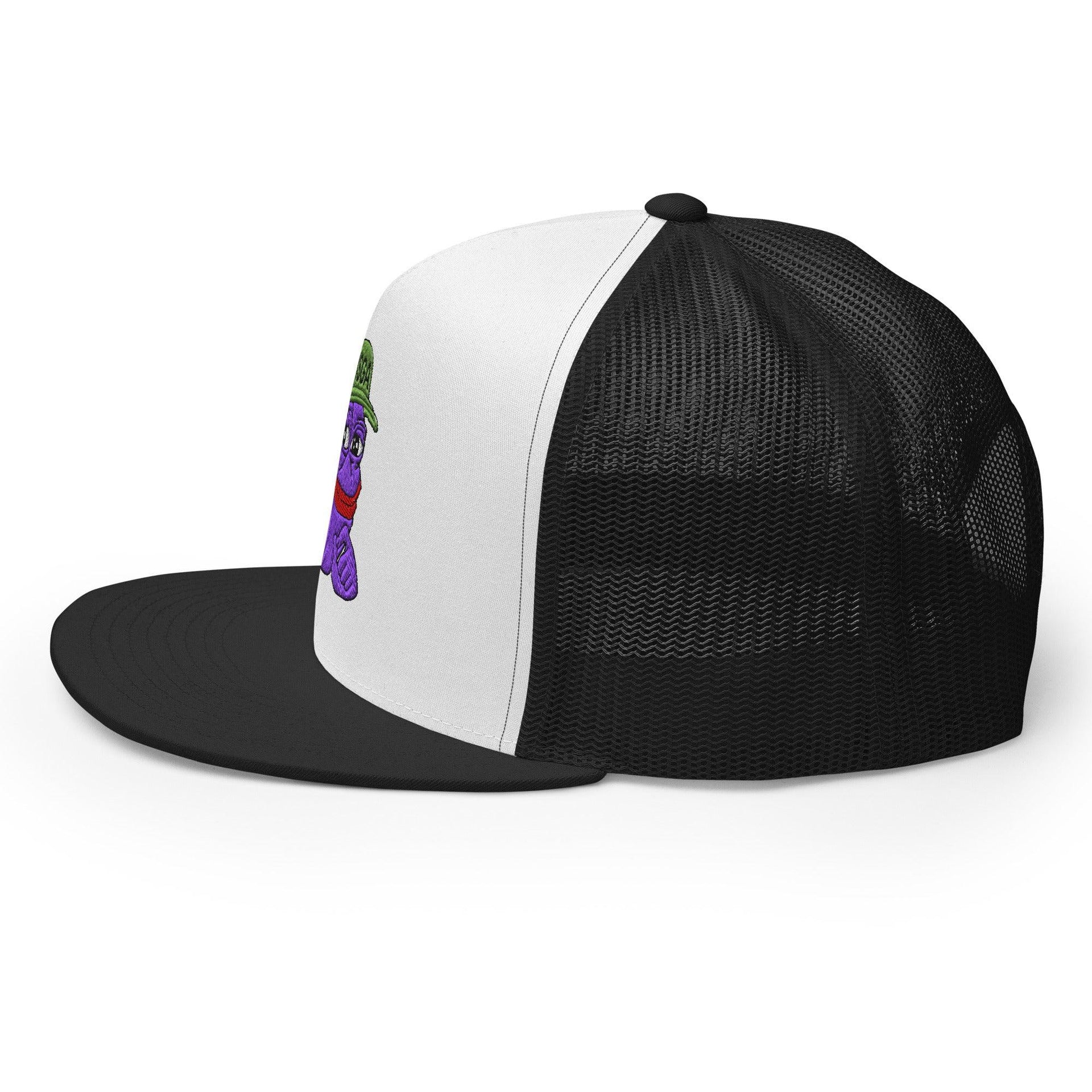 $PURPE Purple Pepe Embroidered Flat Bill Brim Mesh Trucker Hat Crypto Funny Snapback Hats Trucker Hats