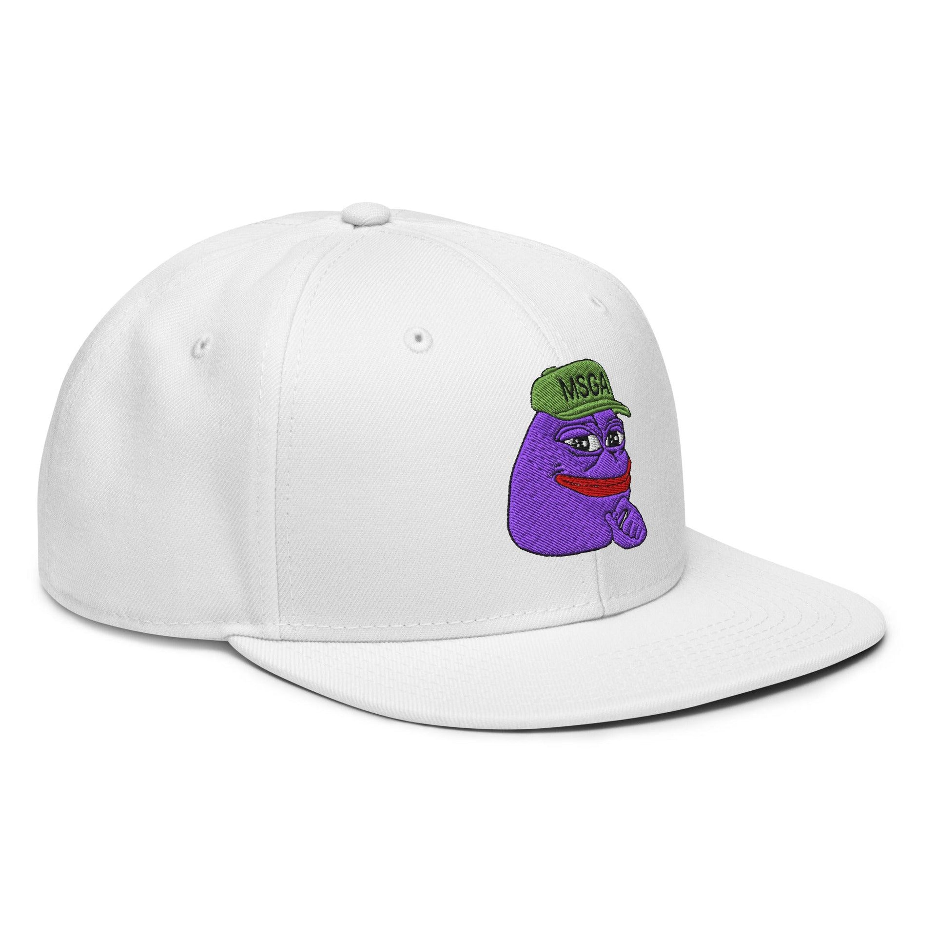 $PURPE Purple Pepe Embroidered Flat Bill Brim Snapback Hat Capital Crowns Crypto Funny Snapback Hats