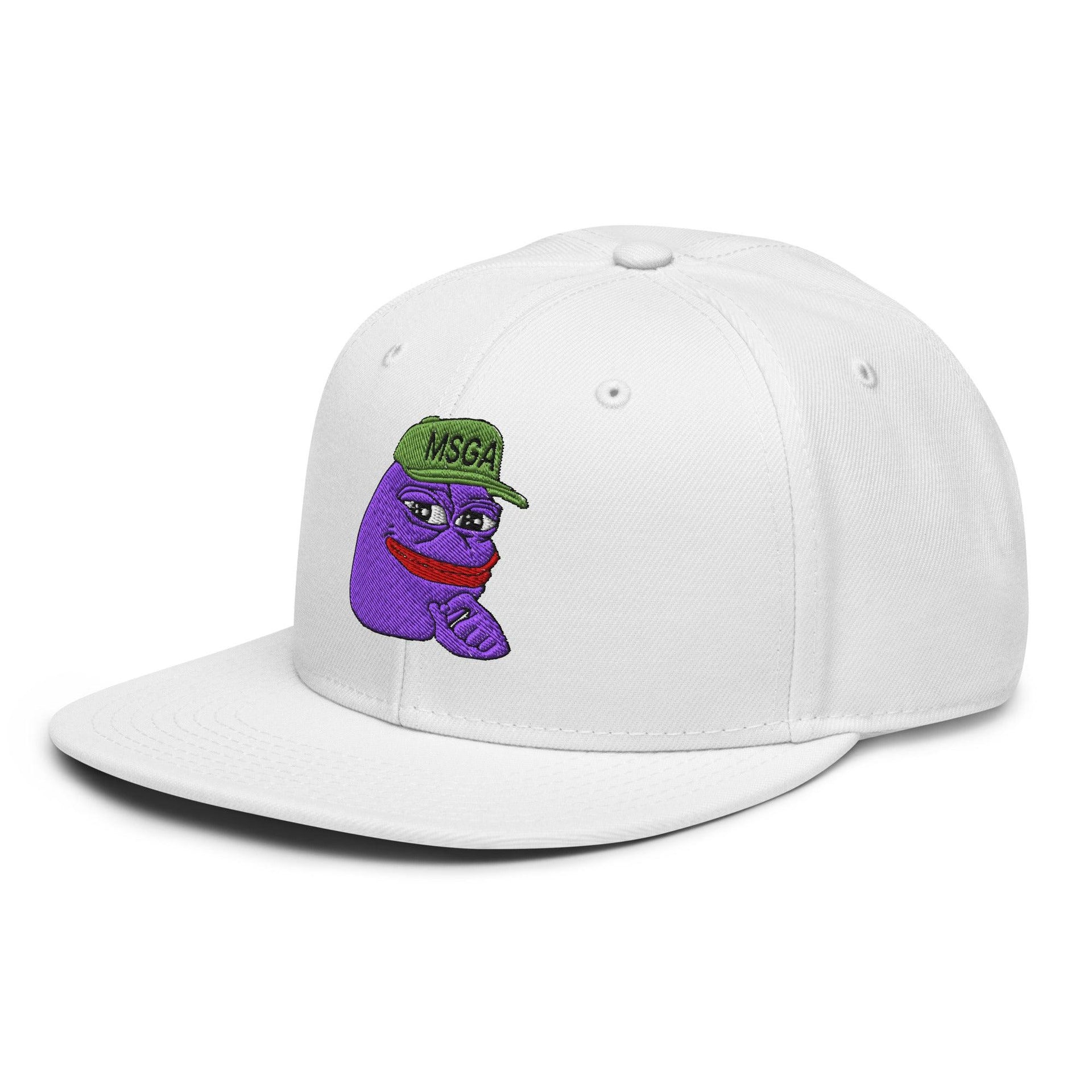 $PURPE Purple Pepe Embroidered Flat Bill Brim Snapback Hat Capital Crowns Crypto Funny Snapback Hats