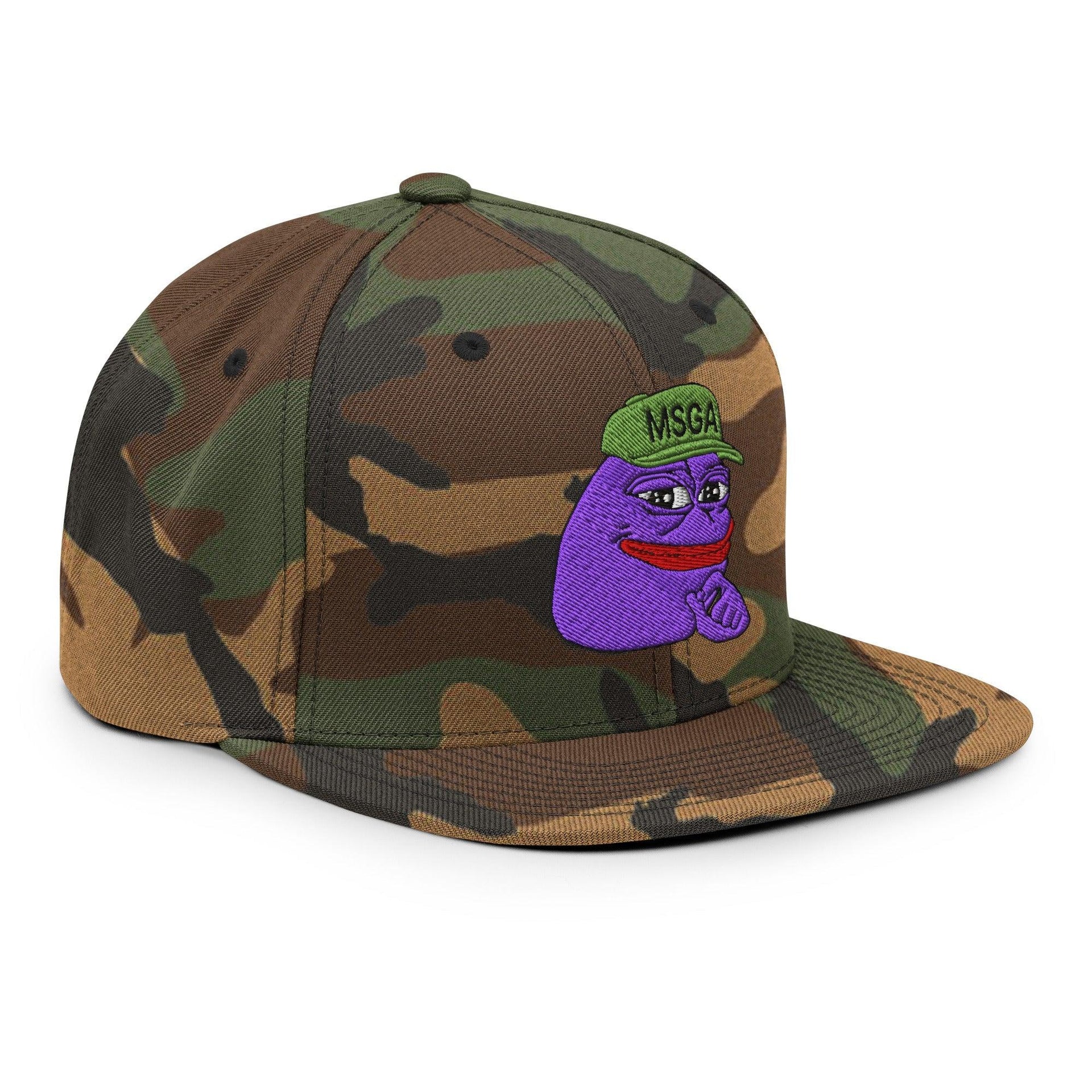 $PURPE Purple Pepe Embroidered Flat Brim Bill Snapback Hat Capital Crowns Crypto Funny Snapback Hats