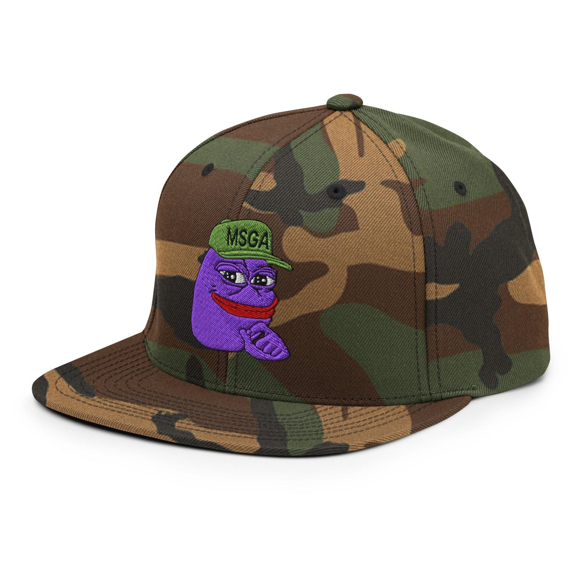 $PURPE Purple Pepe Embroidered Flat Brim Bill Snapback Hat Capital Crowns Crypto Funny Snapback Hats