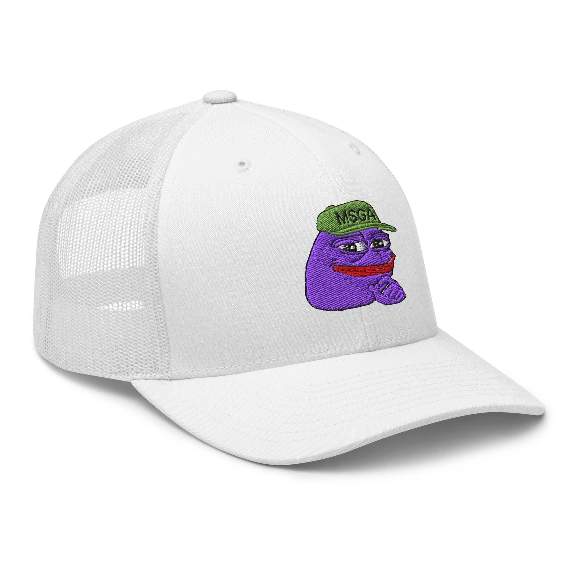 $PURPE Purple Pepe Embroidered Mesh Trucker Hat Capital Crowns Crypto Funny Trucker Hats