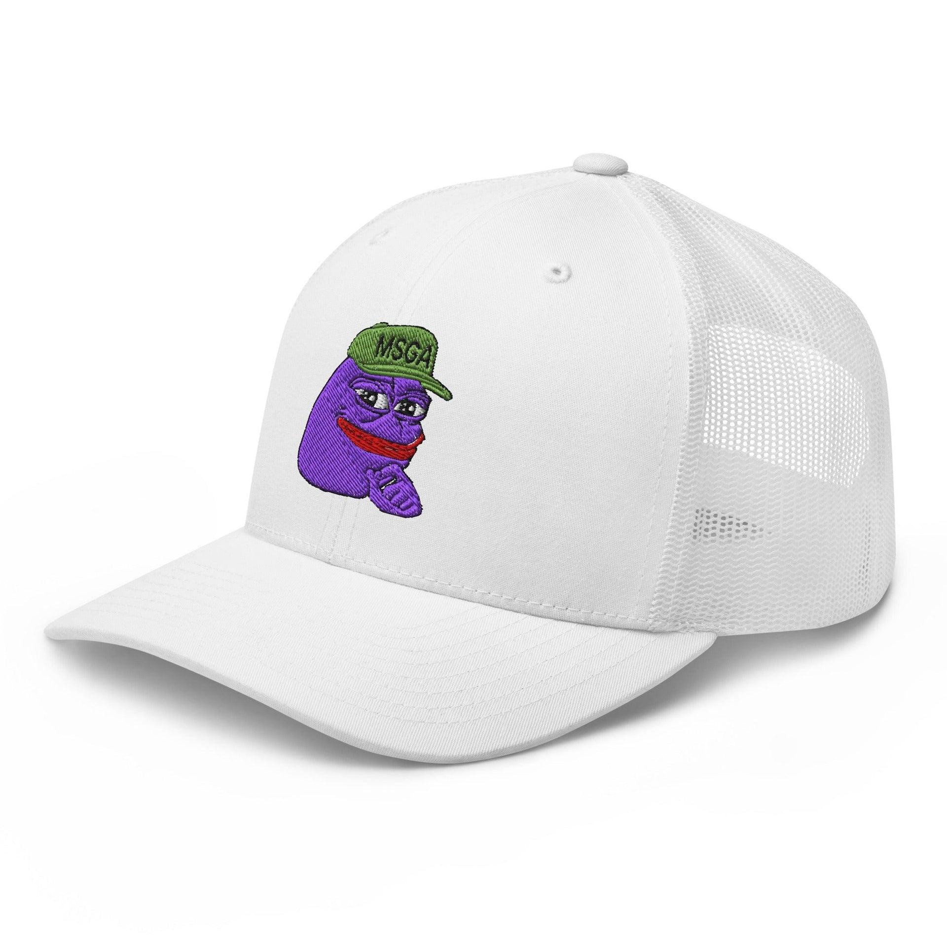 $PURPE Purple Pepe Embroidered Mesh Trucker Hat Capital Crowns Crypto Funny Trucker Hats