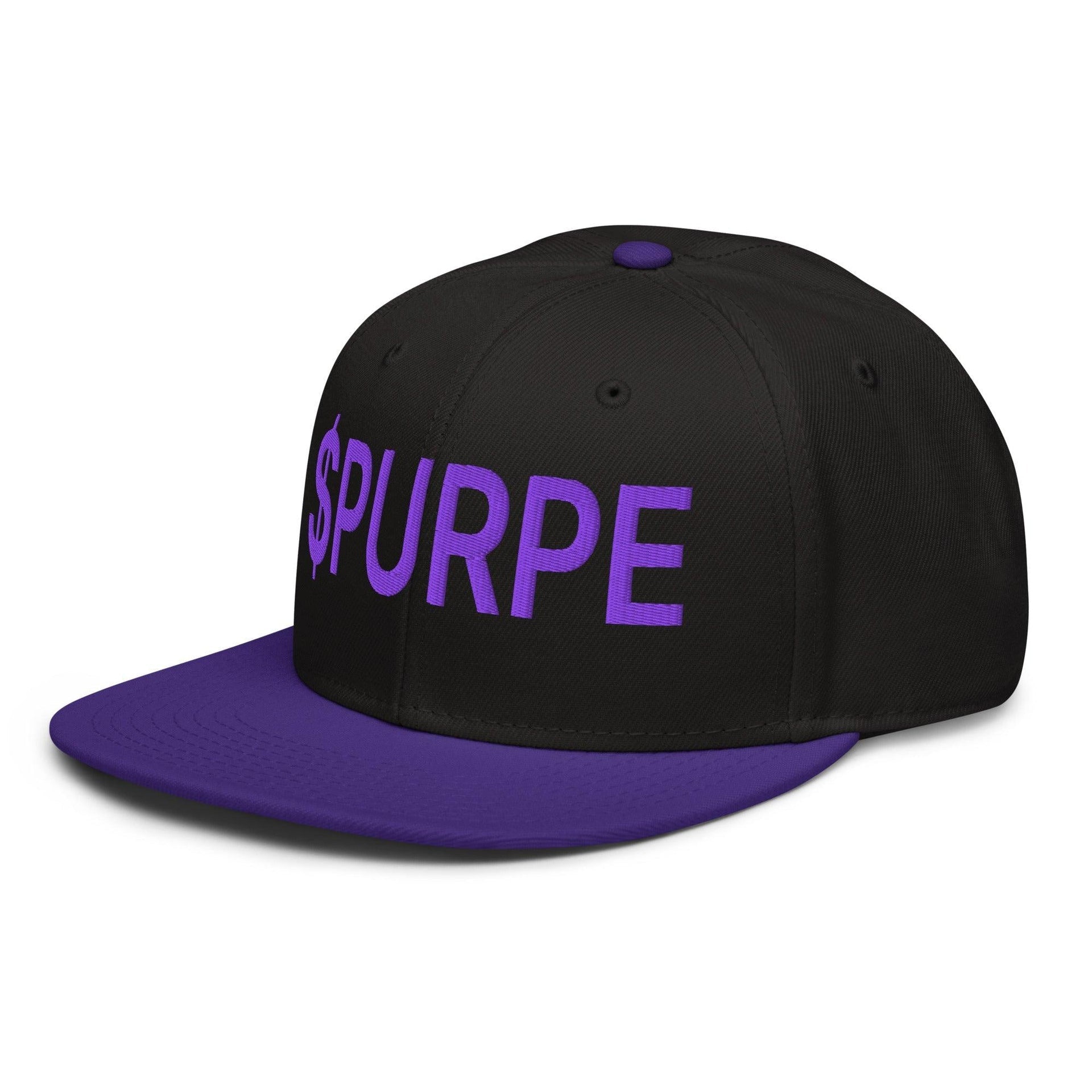 Purple Pepe $PURPE Embroidered Flat Bill Brim Snapback Hat Capital Crowns Crypto Funny Snapback Hats