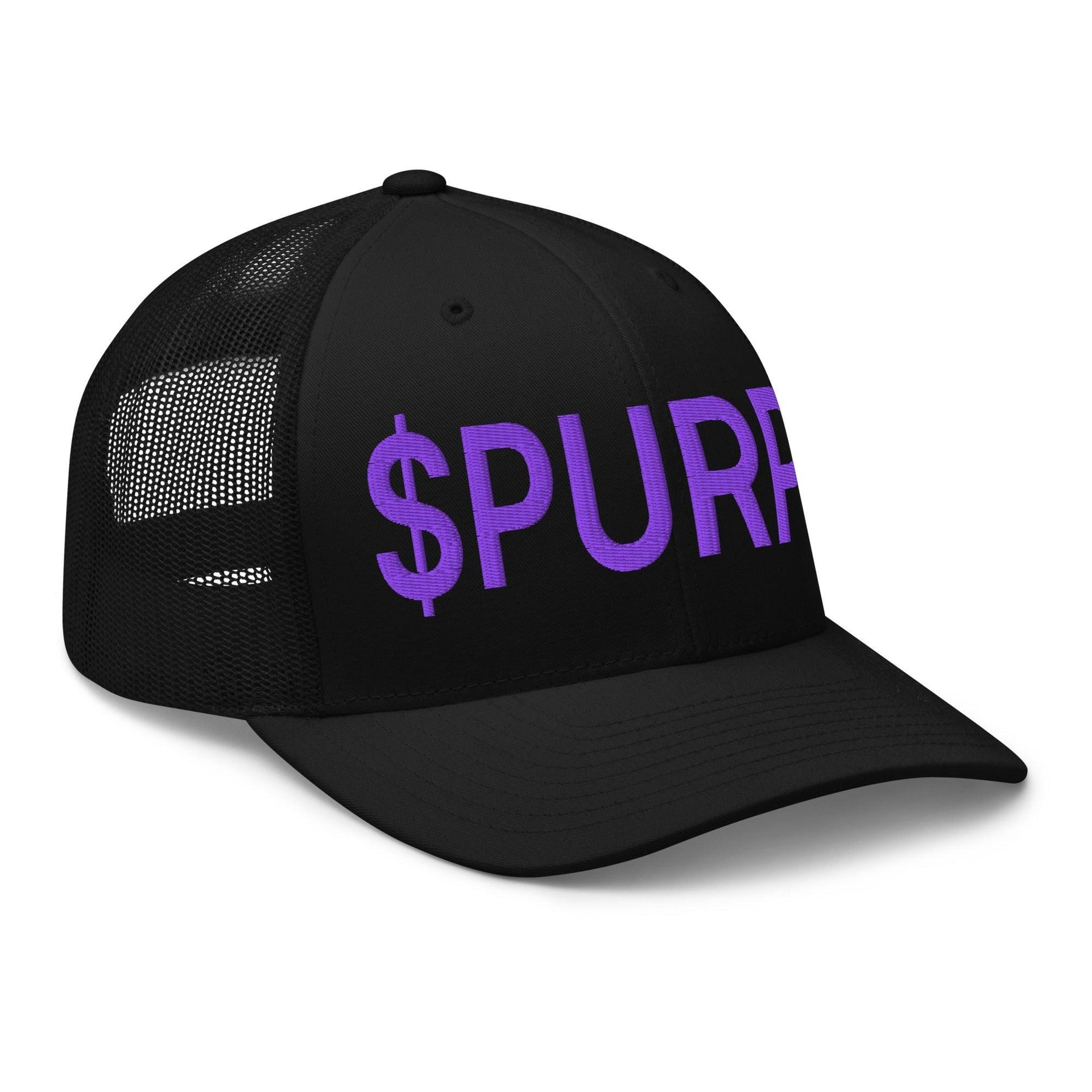 Purple Pepe $PURPE Embroidered Mesh Trucker Hat Capital Crowns Crypto Funny Trucker Hats