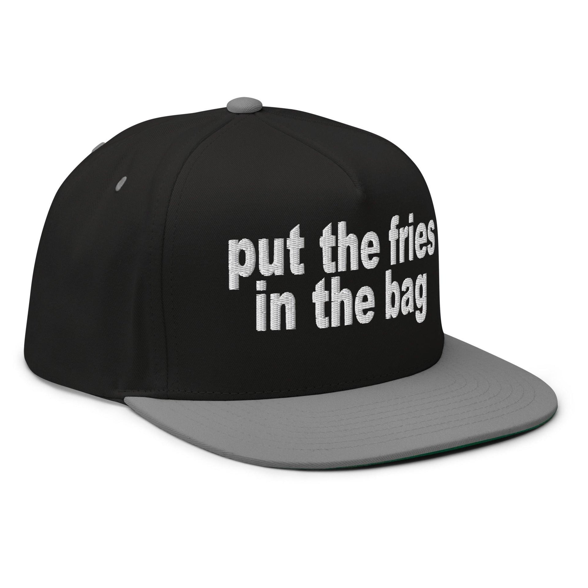 Put the Fries in the Bag Embroidered 5 Panel Flat Bill Brim Snapback Hat Capital Crowns Funny Snapback Hats