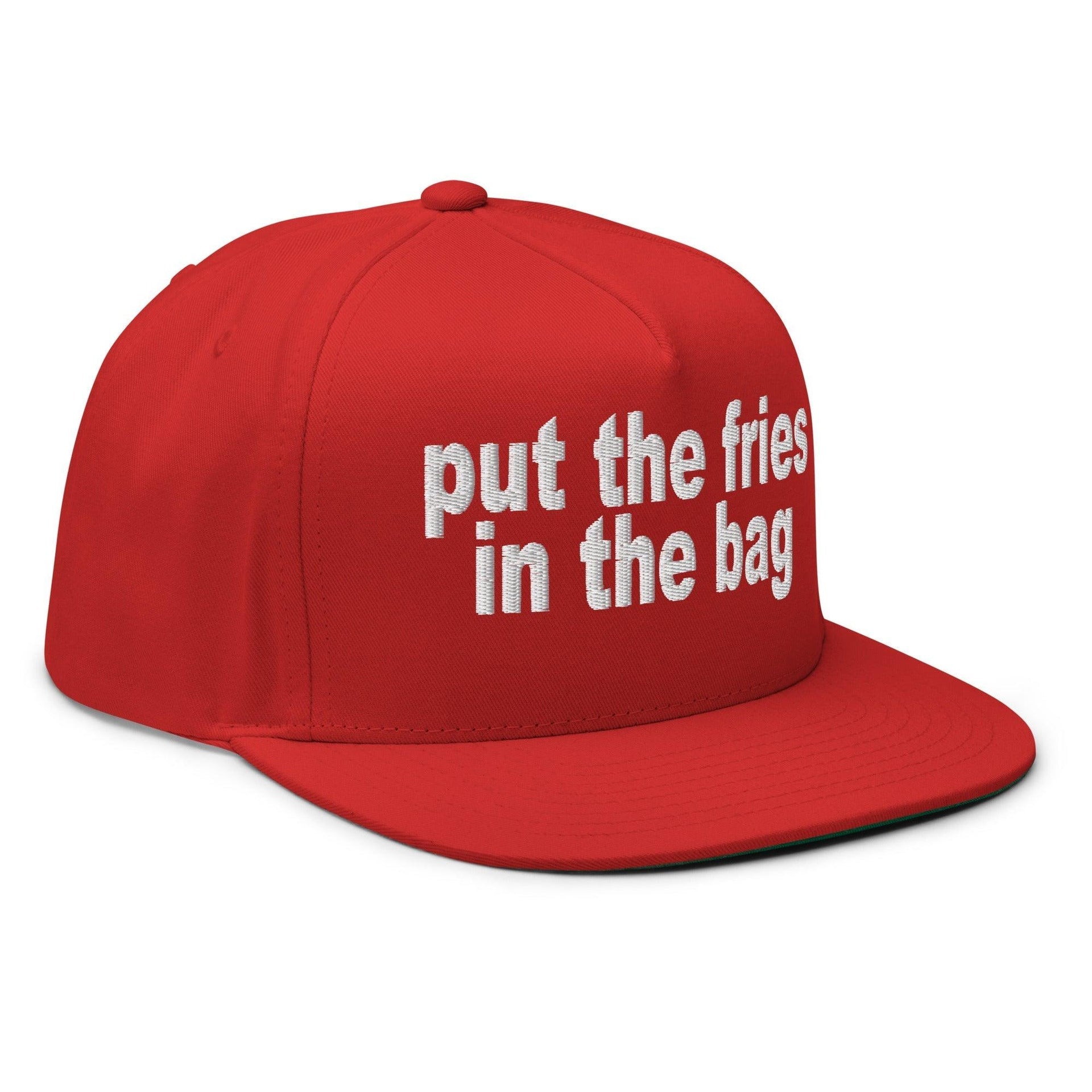 Put the Fries in the Bag Embroidered 5 Panel Flat Bill Brim Snapback Hat Capital Crowns Funny Snapback Hats