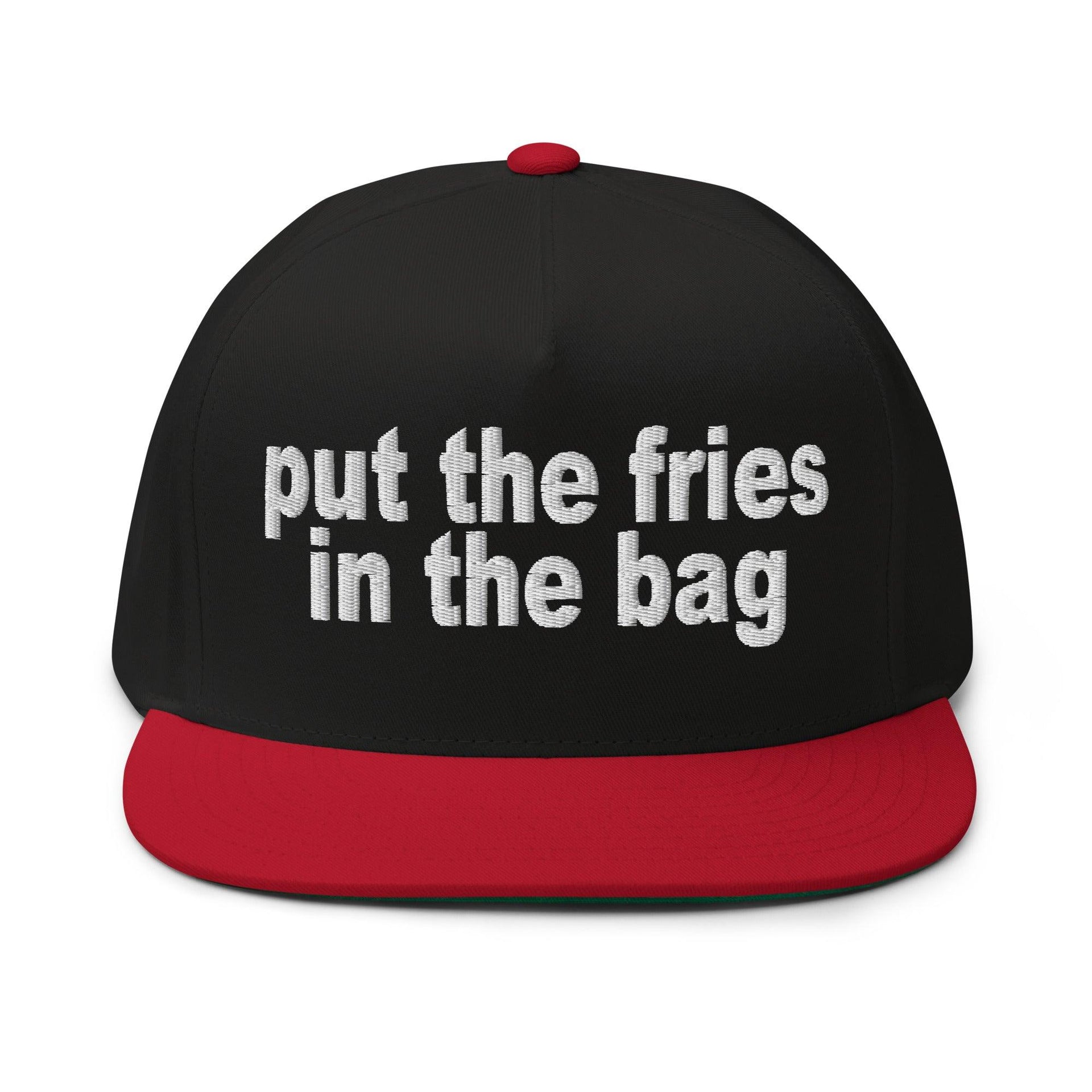 Put the Fries in the Bag Embroidered 5 Panel Flat Bill Brim Snapback Hat Black Red Capital Crowns Funny Snapback Hats