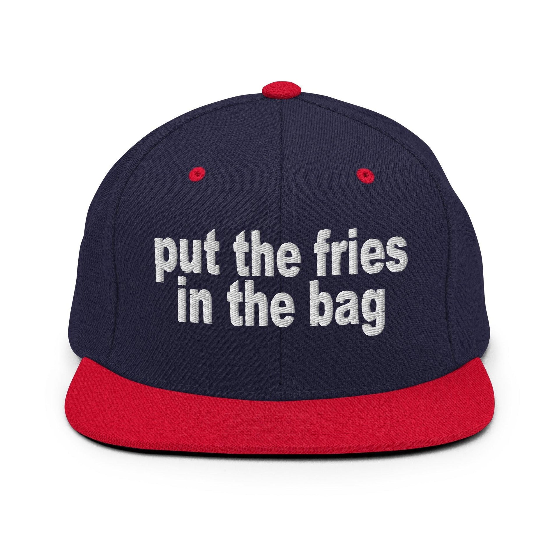 Put the Fries in the Bag Embroidered Flat Bill Brim Snapback Hat Navy Red Capital Crowns Funny Snapback Hats