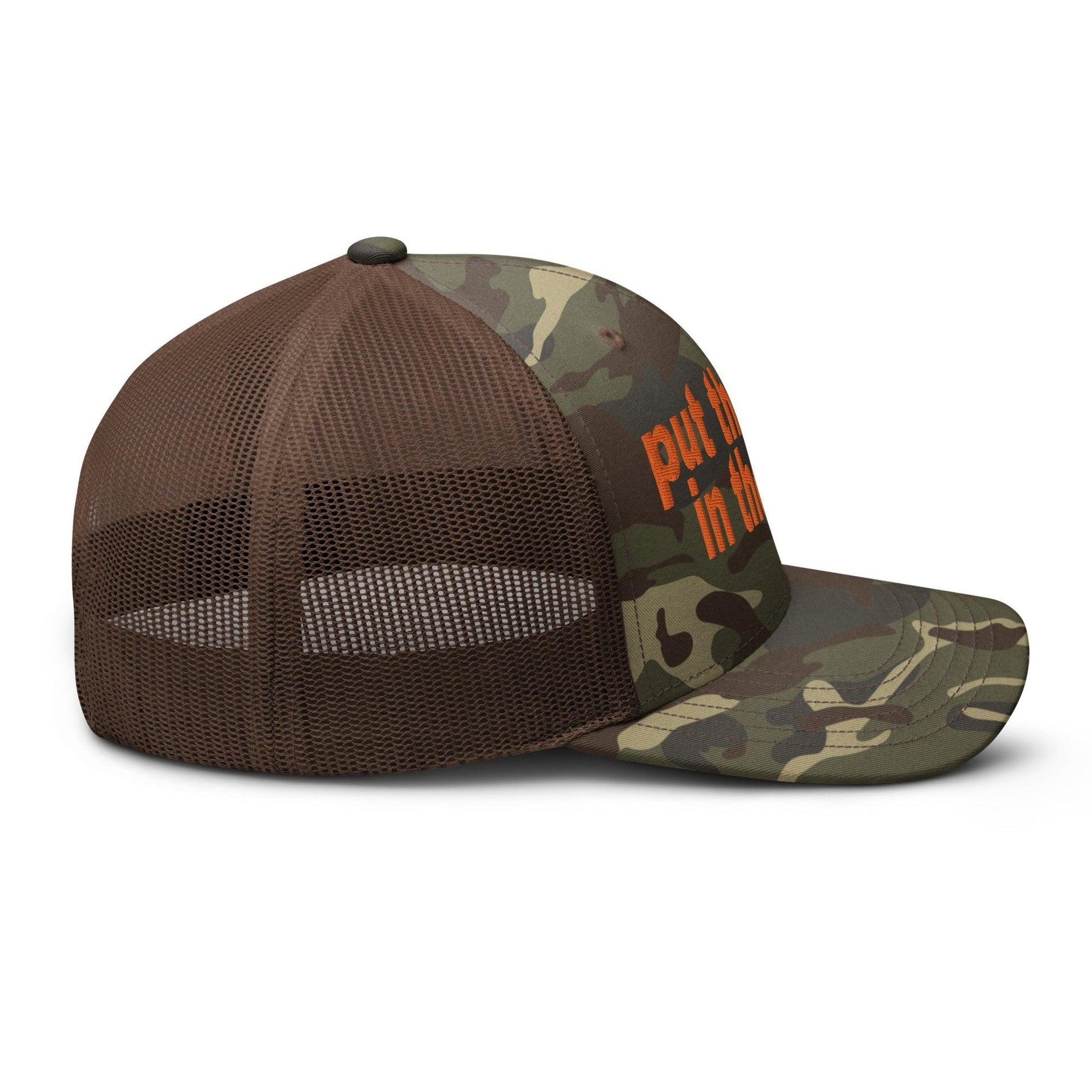 Put the Fries in the Bag Embroidered Orange Camo Trucker Hat Capital Crowns Funny Orange Camo Trucker Hats
