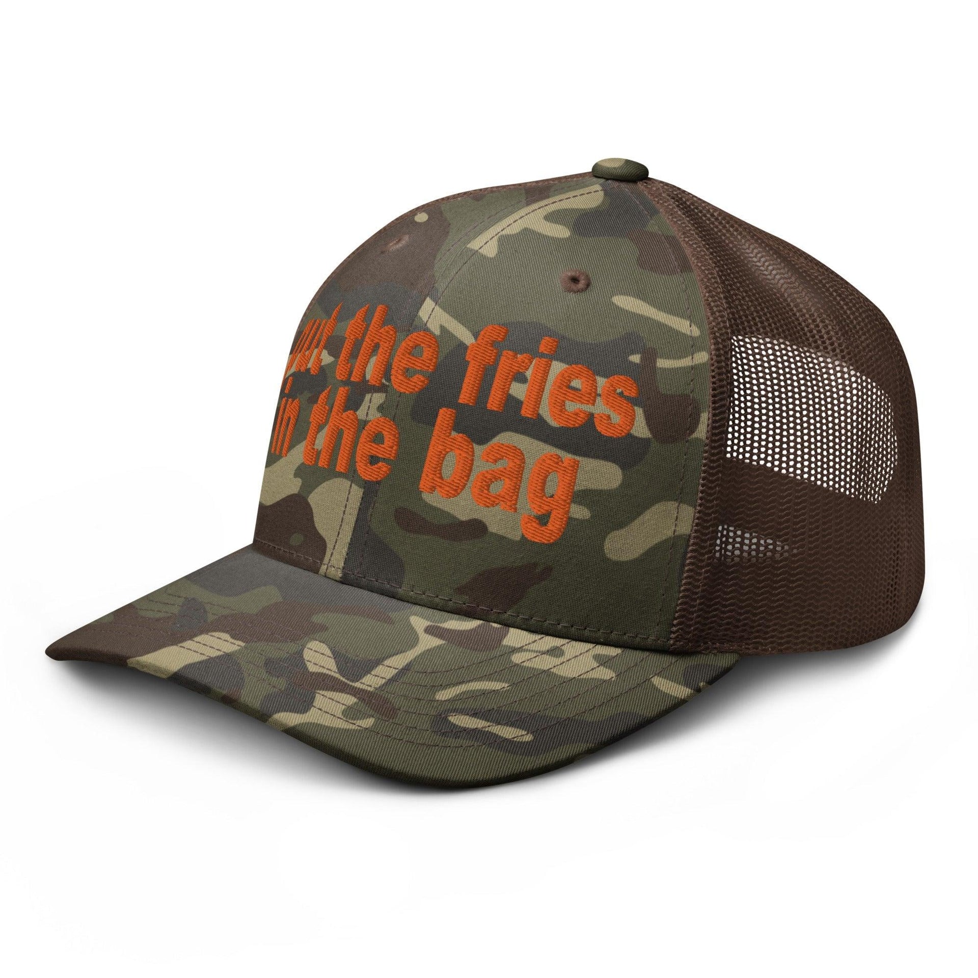Put the Fries in the Bag Embroidered Orange Camo Trucker Hat Capital Crowns Funny Orange Camo Trucker Hats