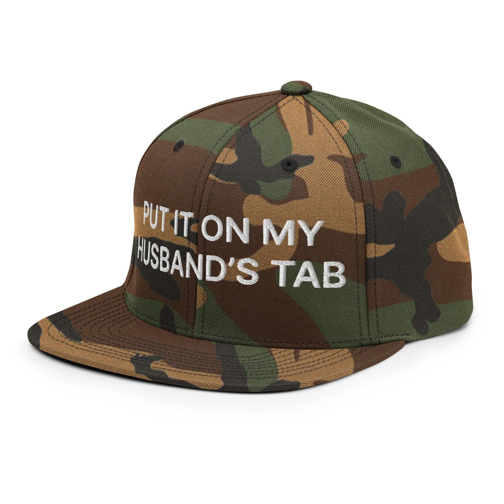 Put It on My Husband's Tab Embroidered Flat Bill Brim Snapback Hat Capital Crowns Funny Snapback Hats