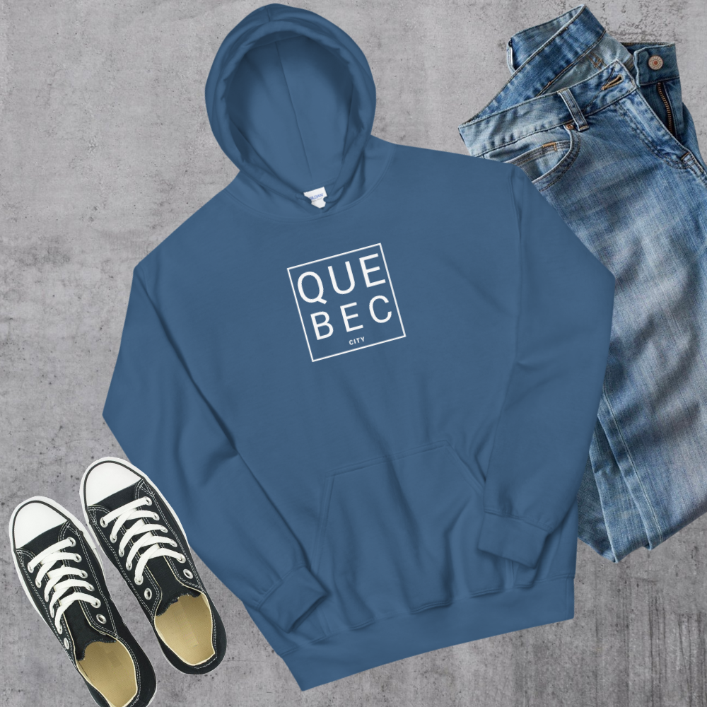 Quebec City Square Hoodie Indigo Blue Canadian City Apparel Quebec