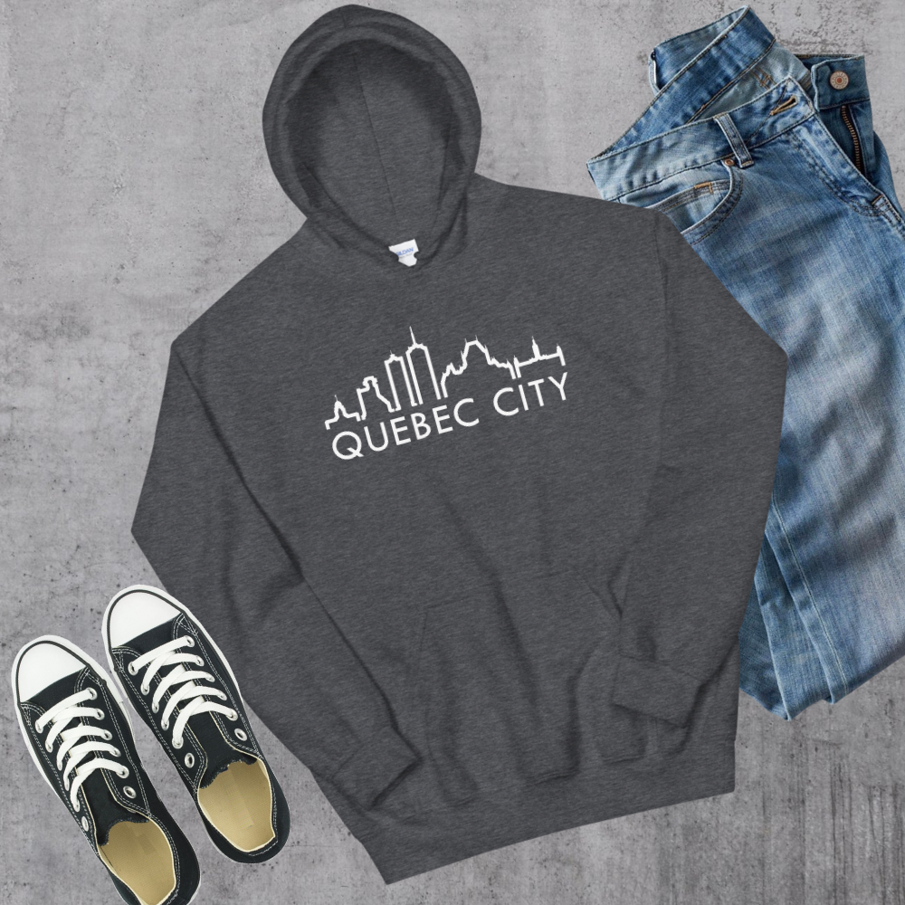 Quebec Skyline Hoodie Dark Heather Canadian City Apparel Quebec