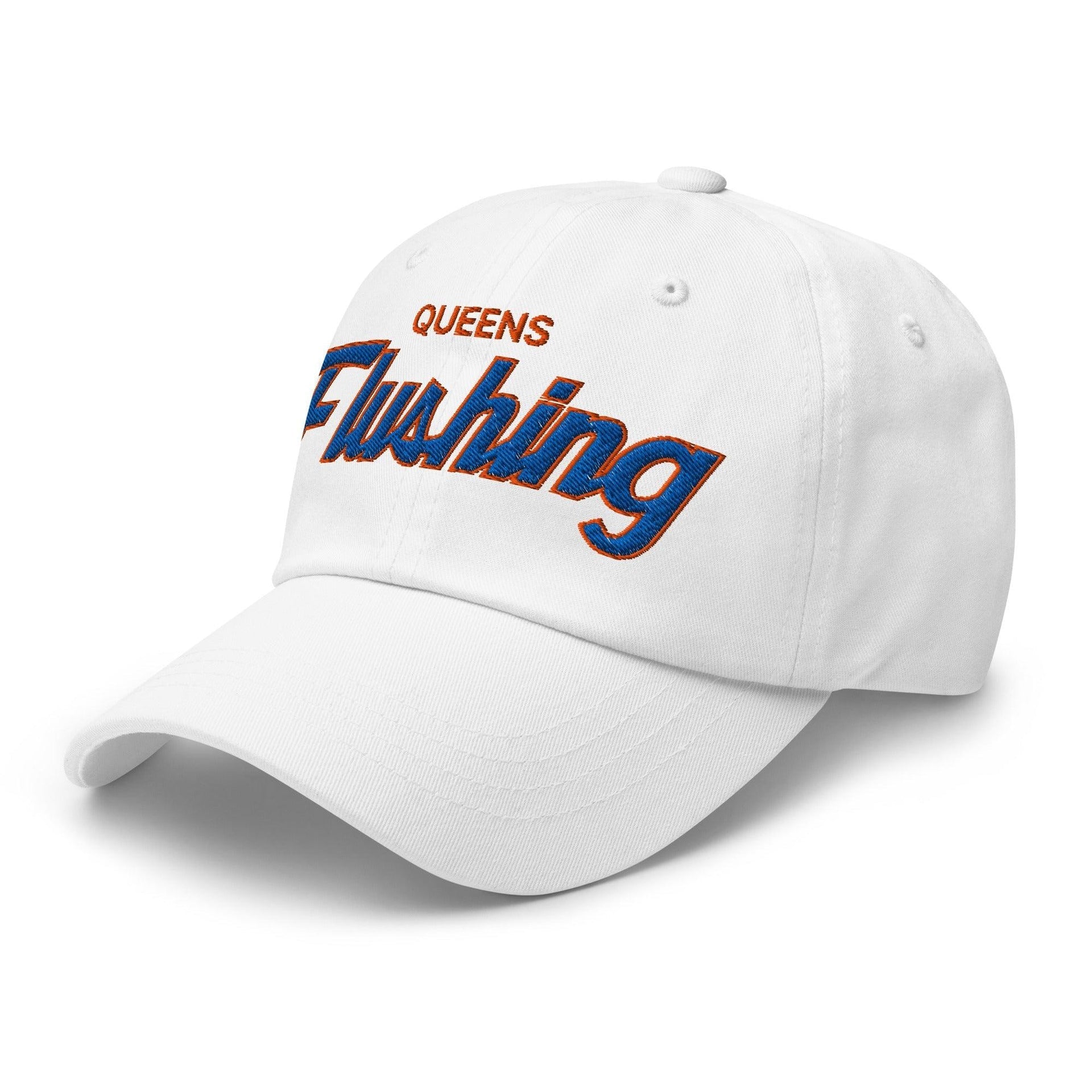 Queens Flushing NYC Vintage Sports Script Embroidered Dad Hat Capital Crowns Dad Hats New York City NY NYC
