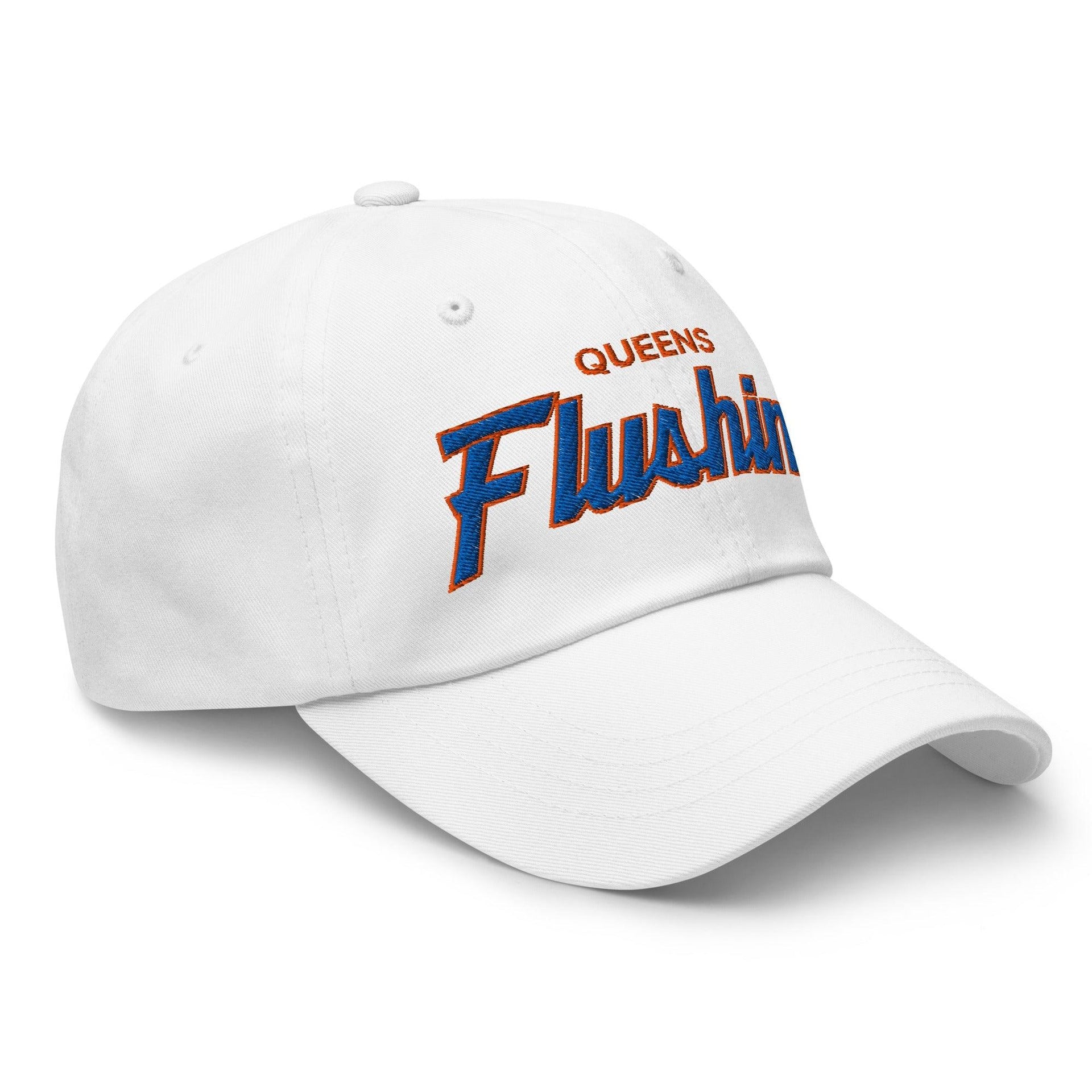 Queens Flushing NYC Vintage Sports Script Embroidered Dad Hat Capital Crowns Dad Hats New York City NY NYC