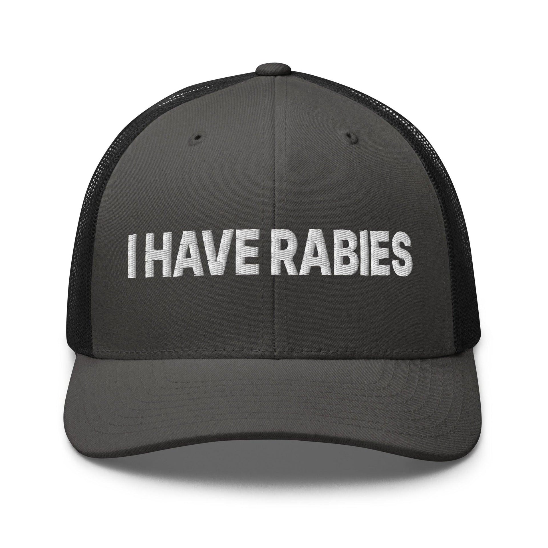 I Have Rabies Embroidered Mesh Trucker Hat Charcoal Black Capital Crowns Funny Trucker Hats