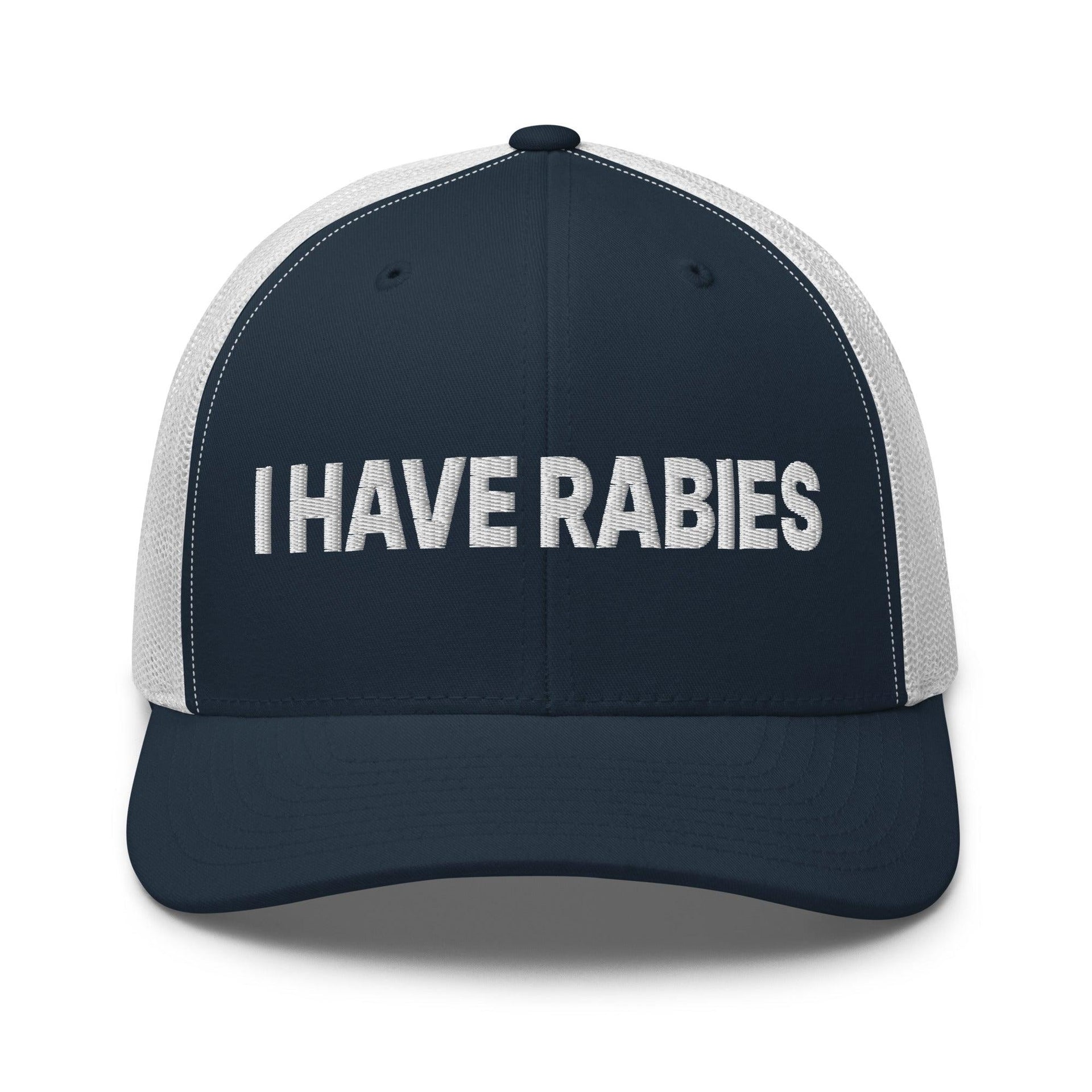 I Have Rabies Embroidered Mesh Trucker Hat Navy White Capital Crowns Funny Trucker Hats