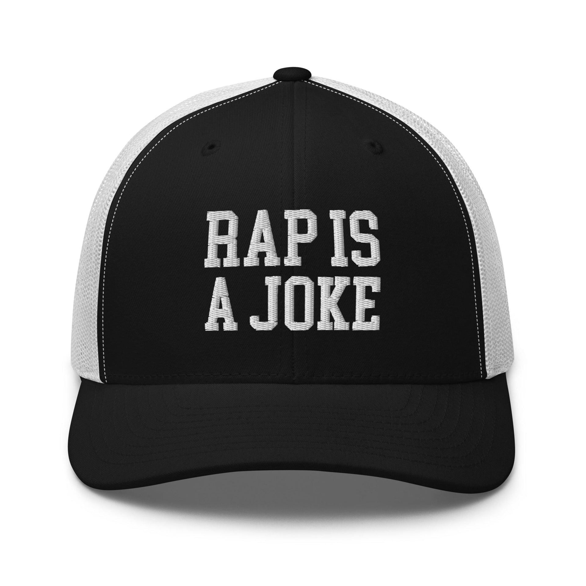 Rap is a Joke Retro Trucker Hat Black White Capital Crowns Funny Trucker Hats