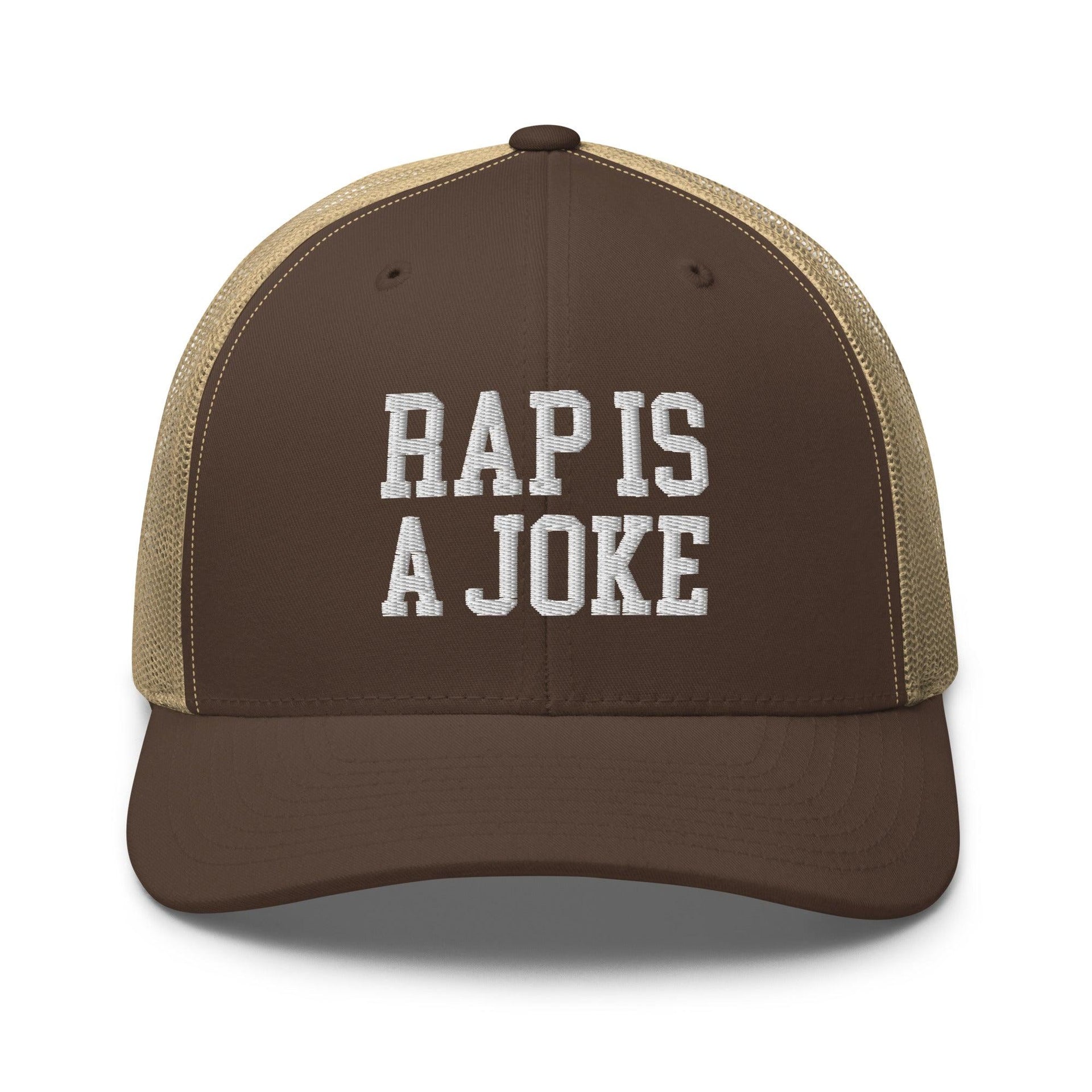 Rap is a Joke Retro Trucker Hat Brown Khaki Capital Crowns Funny Trucker Hats