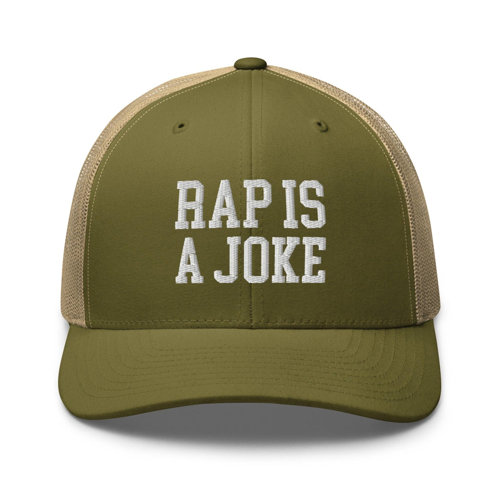Rap is a Joke Retro Trucker Hat Moss Khaki Capital Crowns Funny Trucker Hats