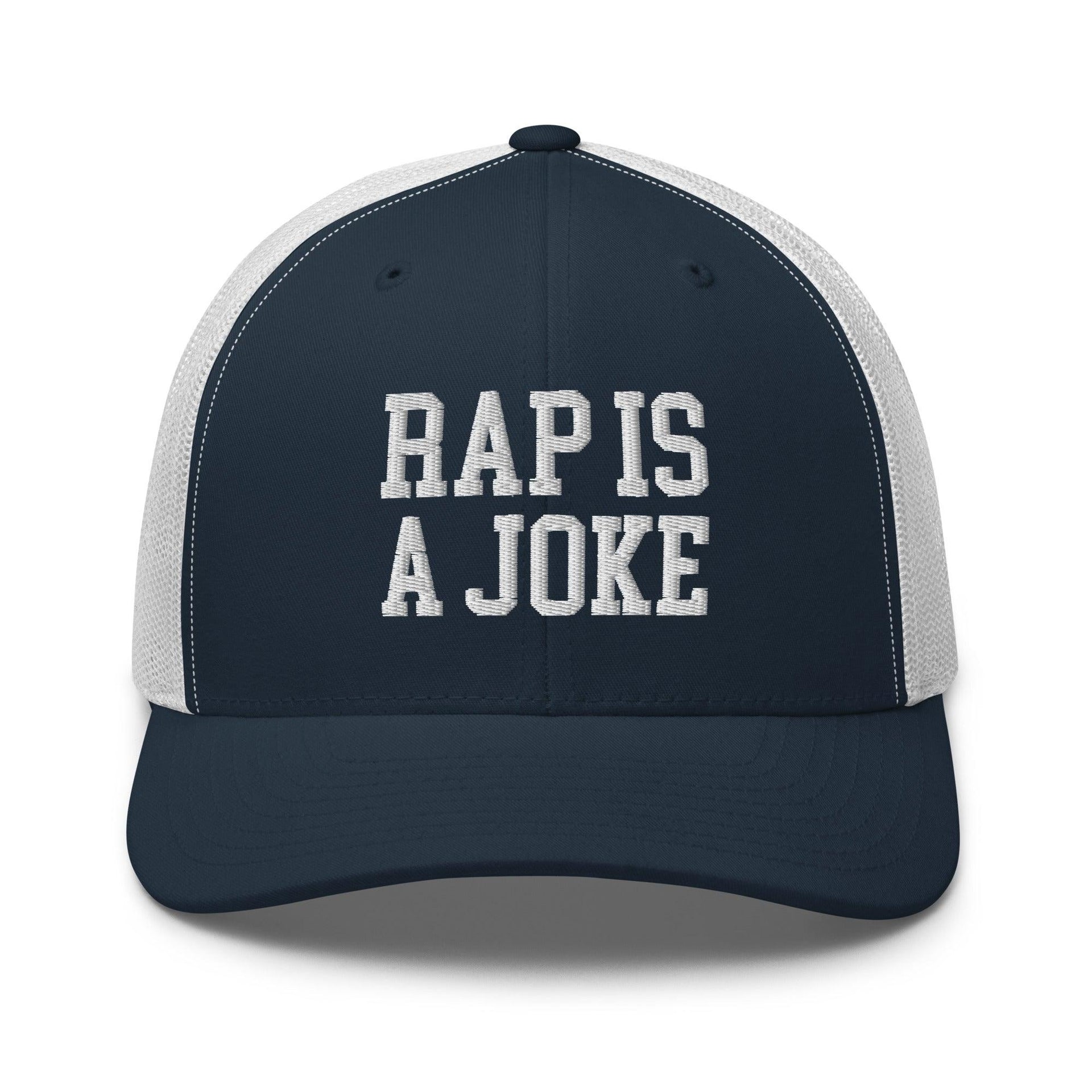 Rap is a Joke Retro Trucker Hat Navy White Capital Crowns Funny Trucker Hats