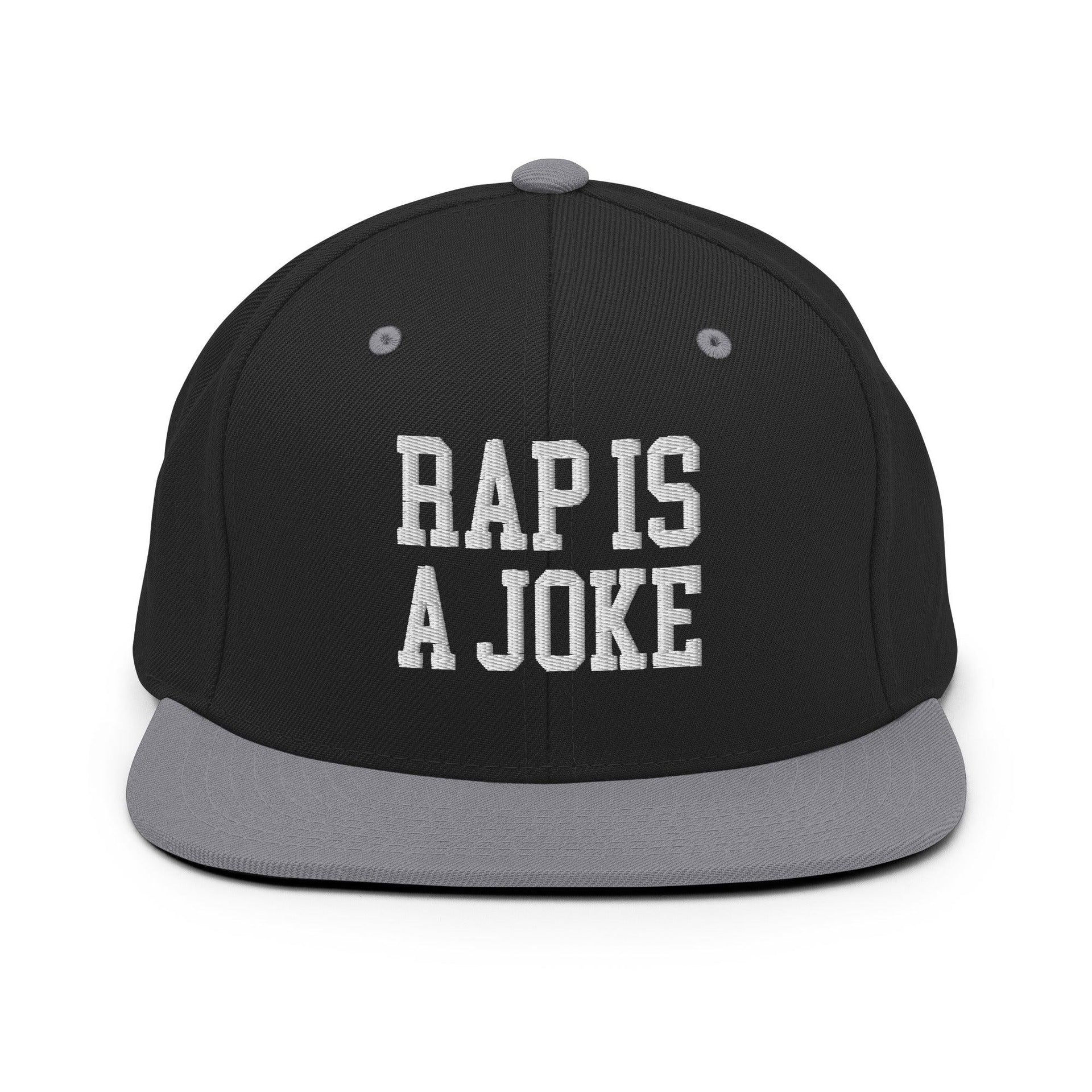 Rap is a Joke Snapback Hat Black Silver Capital Crowns Funny Snapback Hats