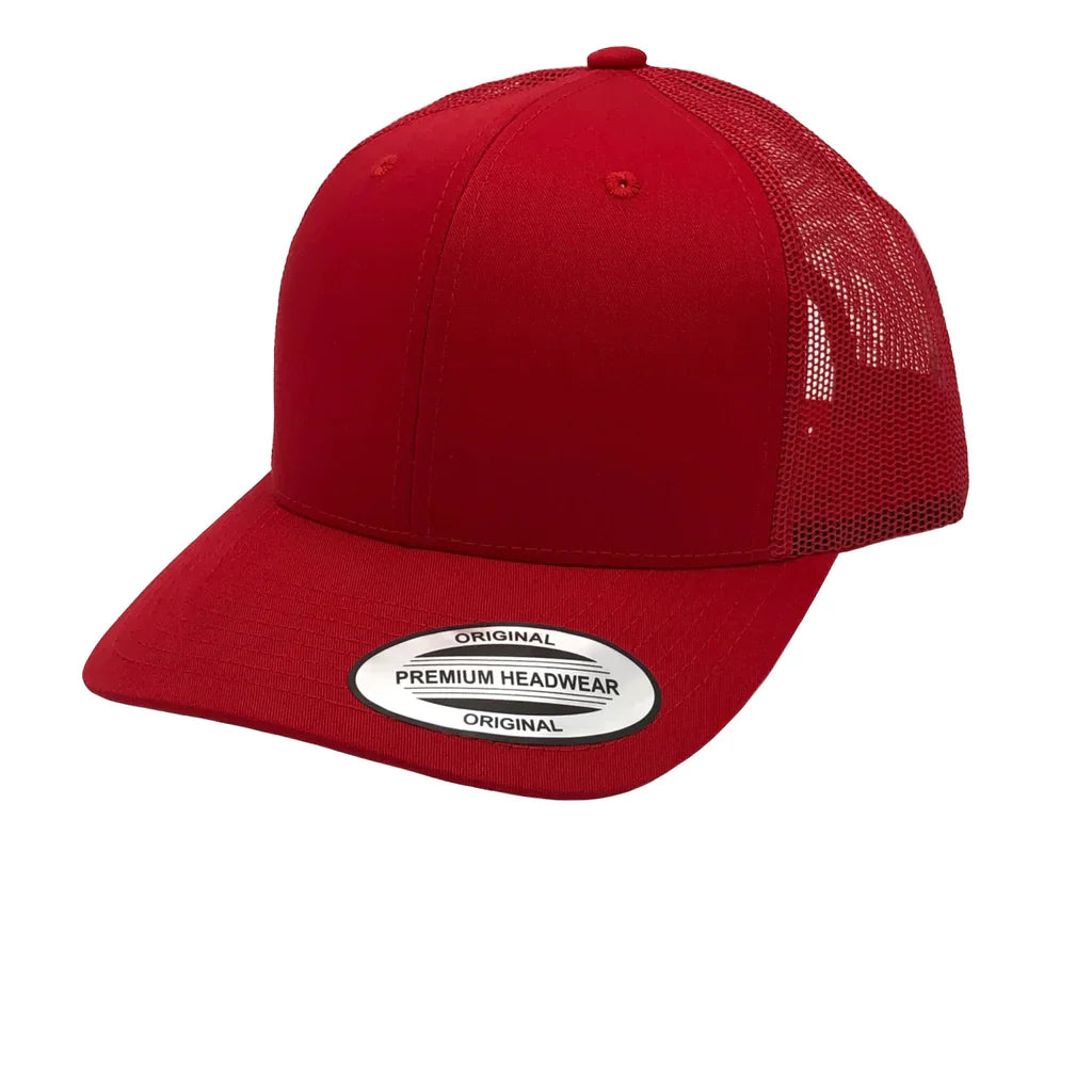 GNV-6606T - Premium Trucker Mesh Cap Red ONE SIZE 6 PANELS CAP COTTON / POLYESTER CURVE headwear MESH mid profile nissi caps SNAPBACK STRUCTURED TRUCKER MESH UNISEX