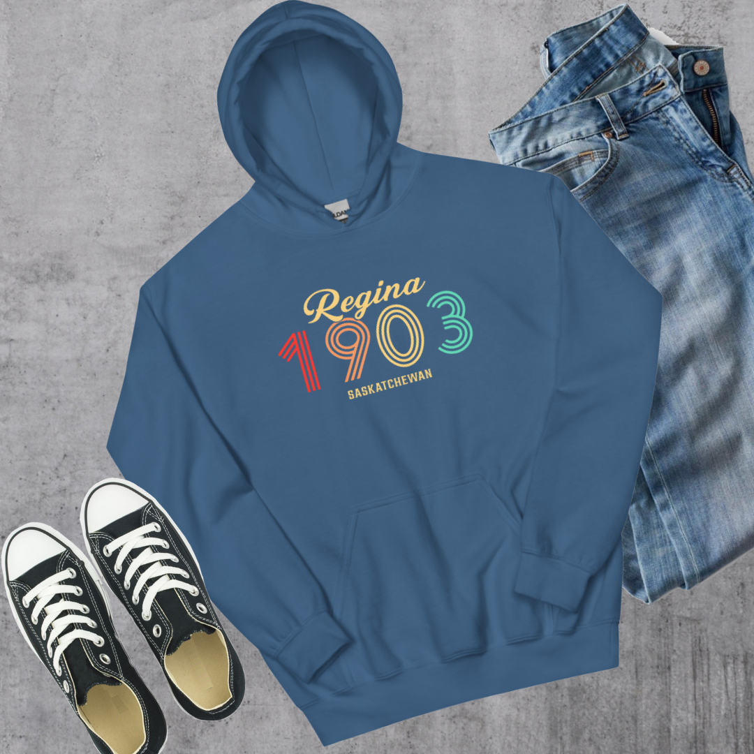 Regina Vintage Hoodie Indigo Blue Canadian City Apparel