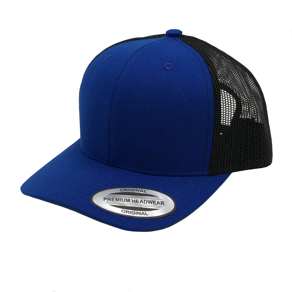 GNV-6606T - Premium Trucker Mesh Cap Royal Black ONE SIZE 6 PANELS CAP COTTON / POLYESTER CURVE headwear MESH mid profile nissi caps SNAPBACK STRUCTURED TRUCKER MESH UNISEX
