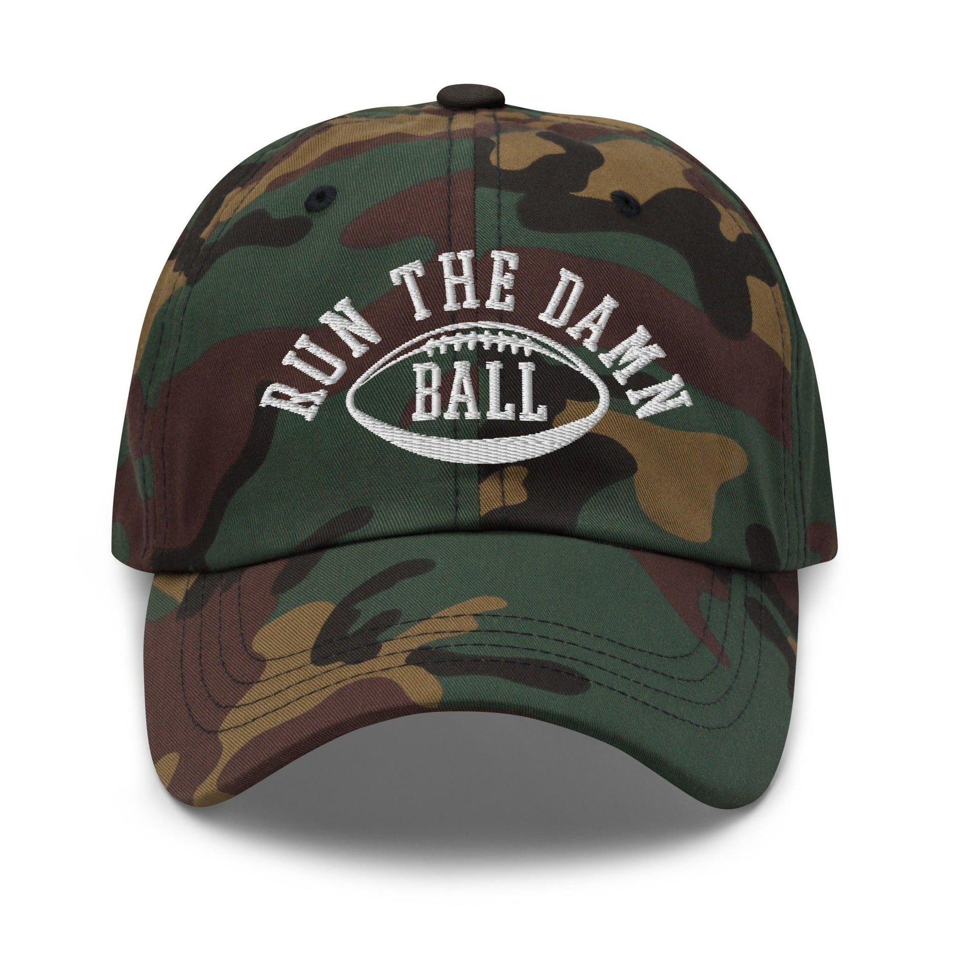 Run The Damn Ball Embroidered Dad Hat Green Camo Capital Crowns Dad Hats Football