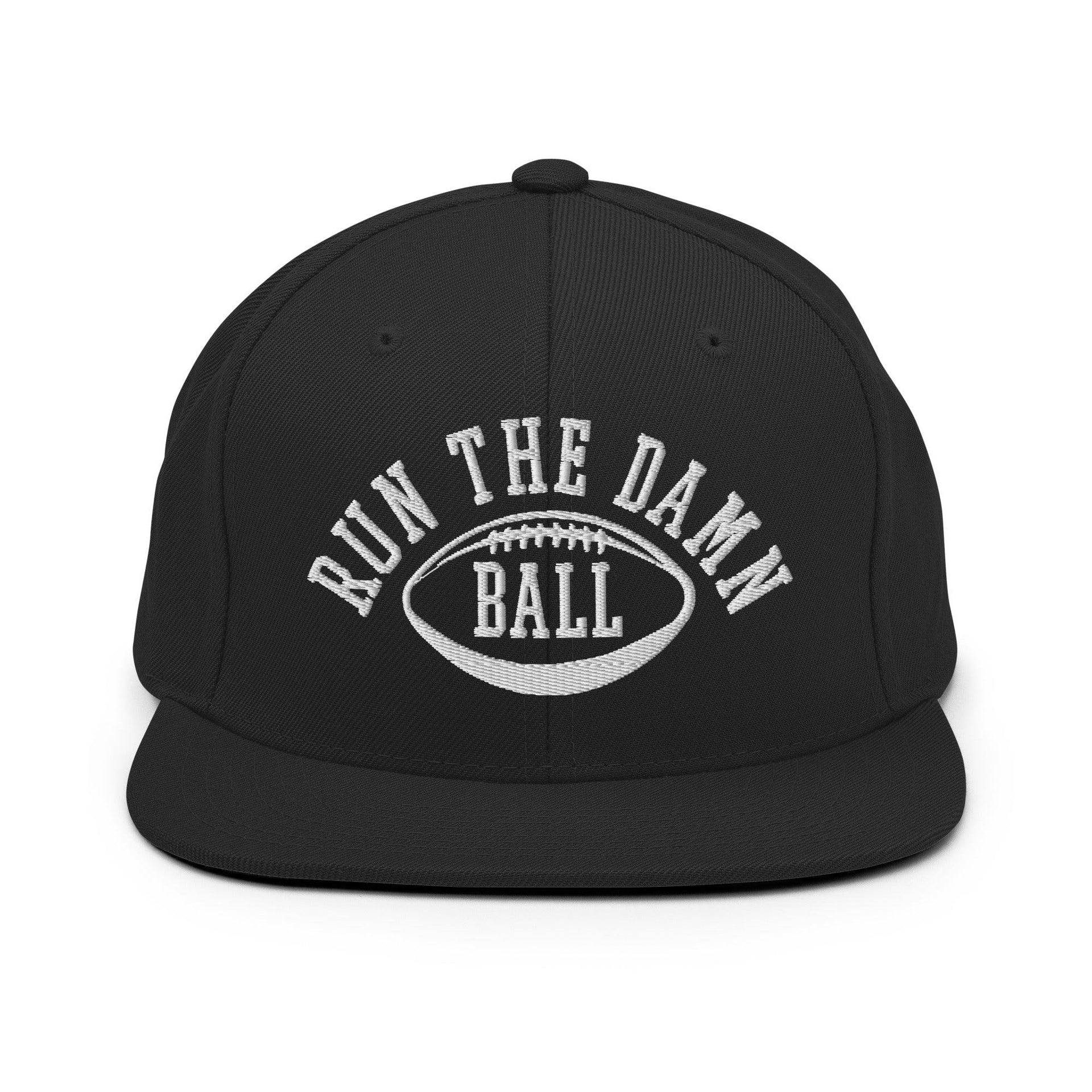 Run The Damn Ball Embroidered Flat Bill Brim Snapback Hat Black Capital Crowns Football Snapback Hats