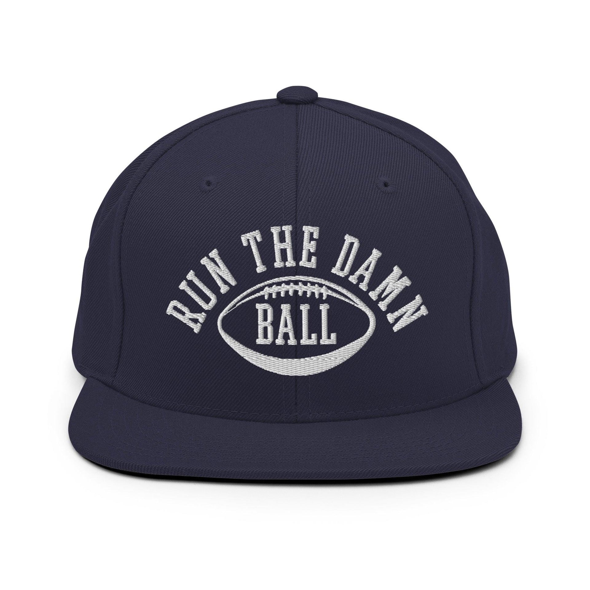 Run The Damn Ball Embroidered Flat Bill Brim Snapback Hat Navy Capital Crowns Football Snapback Hats