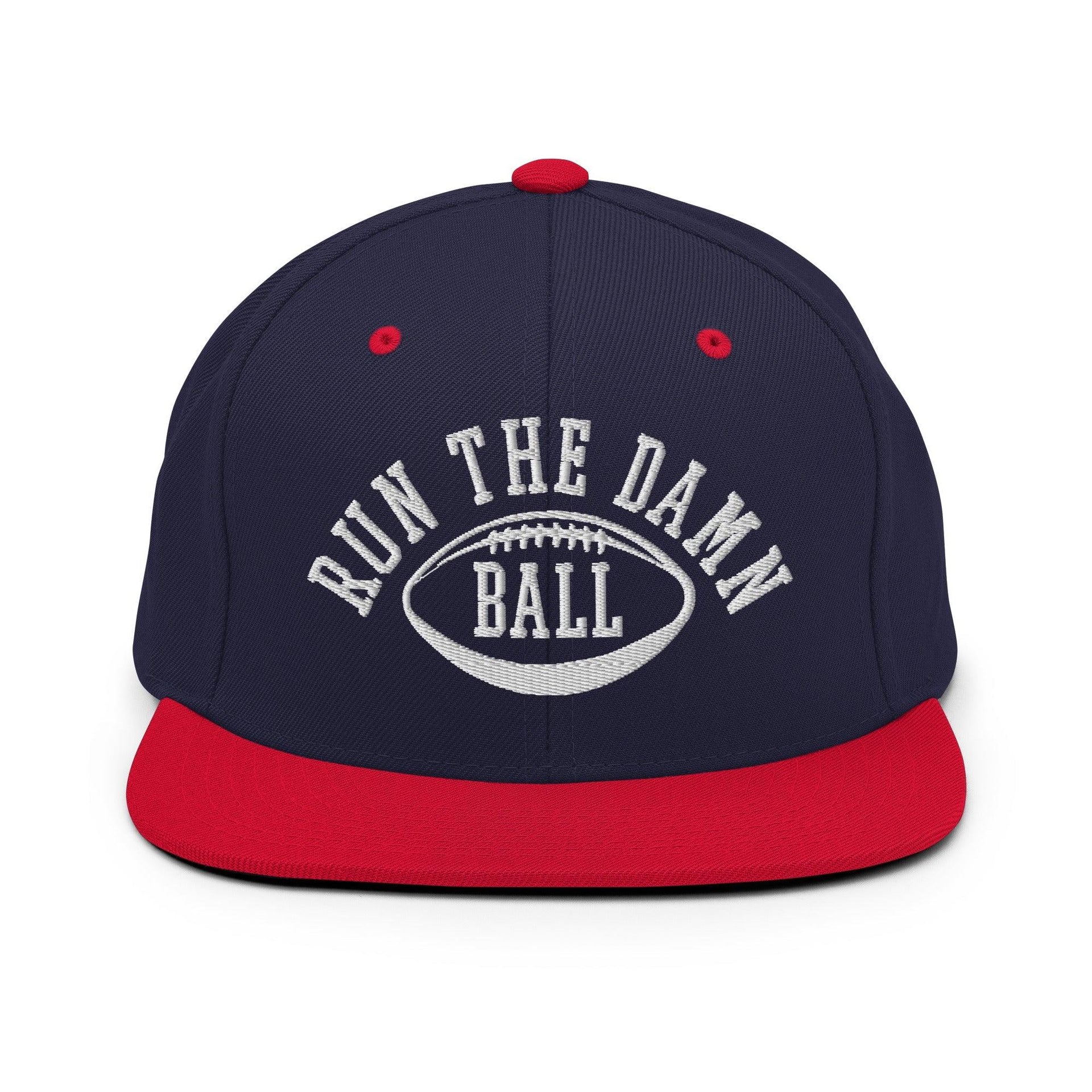 Run The Damn Ball Embroidered Flat Bill Brim Snapback Hat Navy Red Capital Crowns Football Snapback Hats