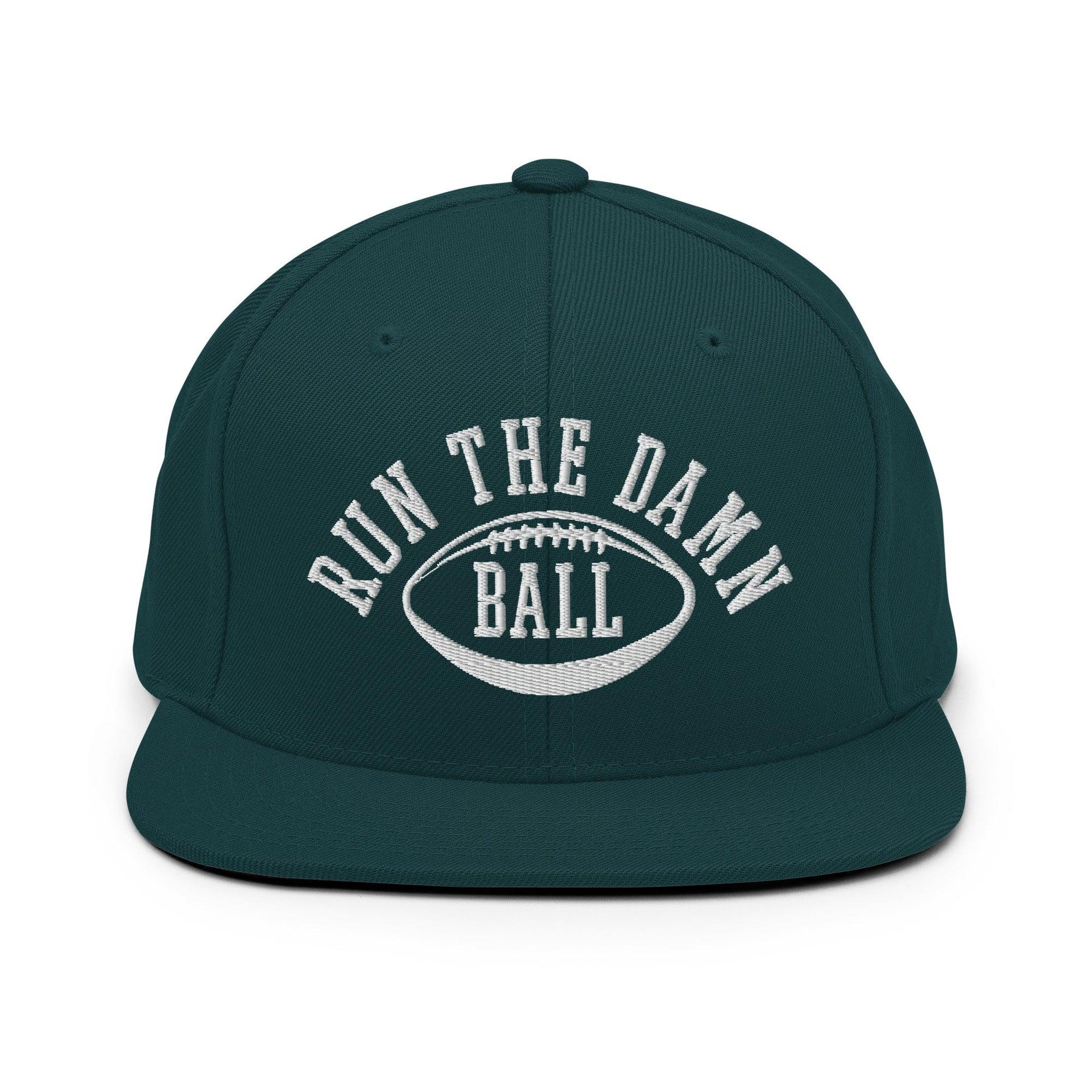 Run The Damn Ball Embroidered Flat Bill Brim Snapback Hat Spruce Capital Crowns Football Snapback Hats