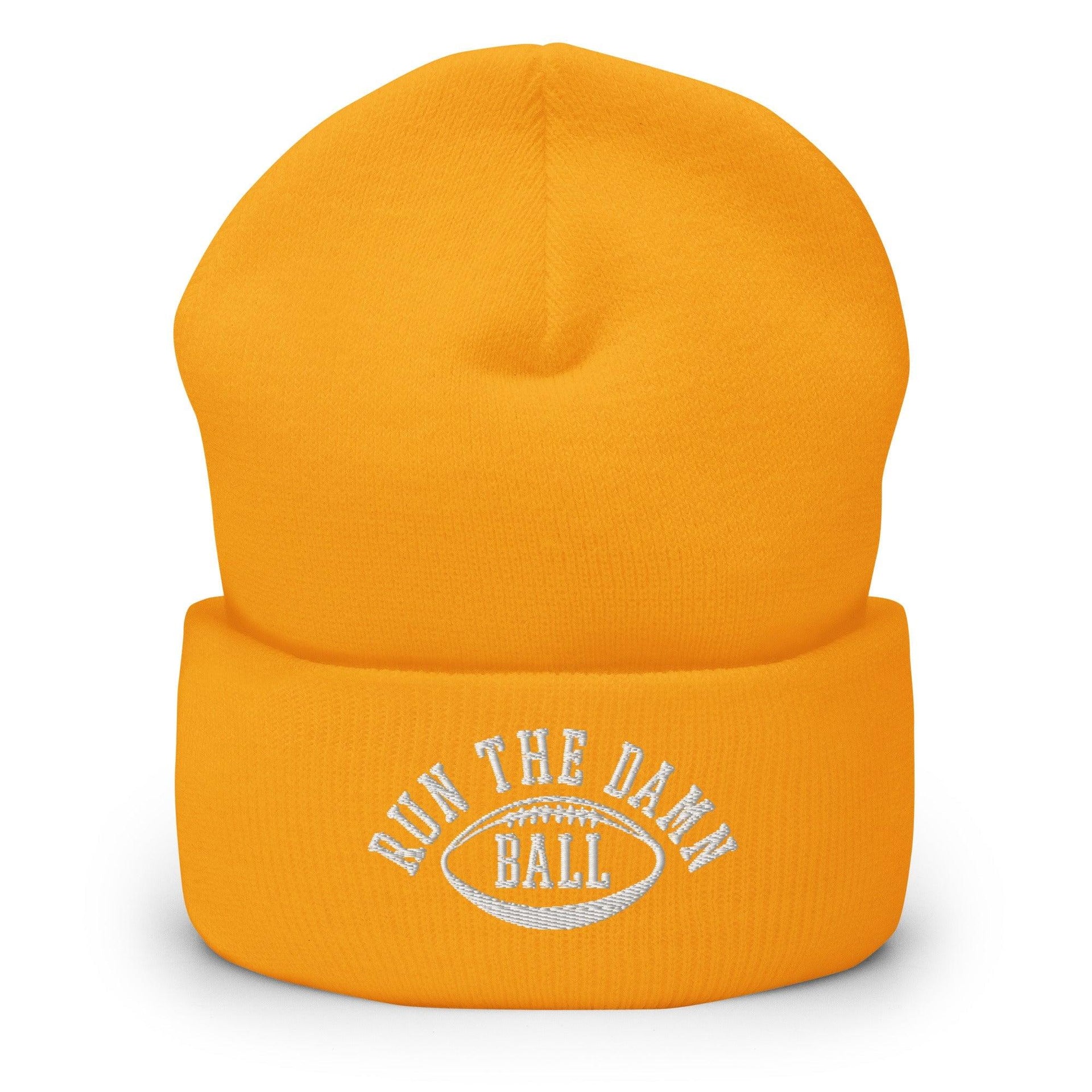 Run The Damn Ball Embroidered Knit Cuffed Beanie Gold Beanies Capital Crowns Football