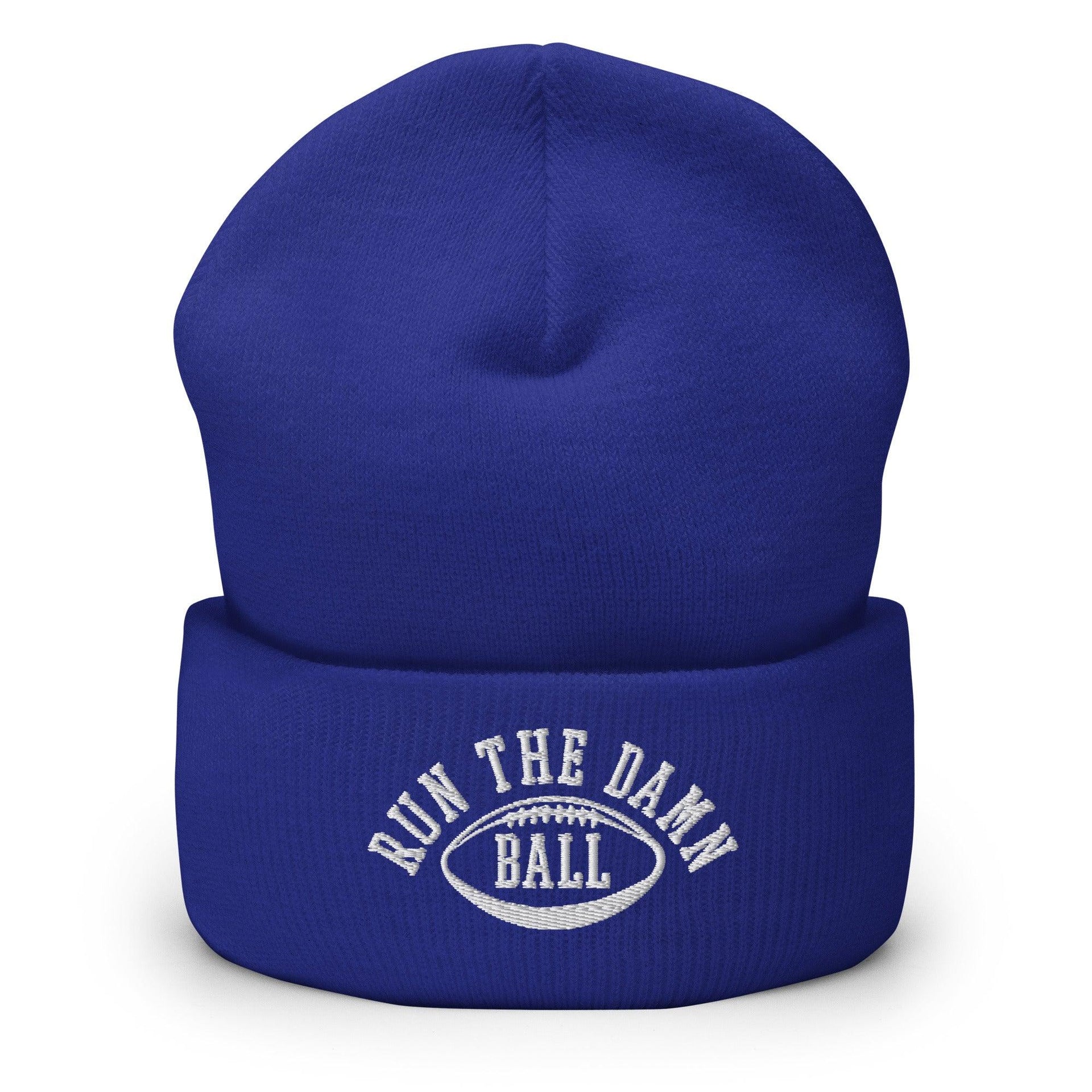 Run The Damn Ball Embroidered Knit Cuffed Beanie Royal Beanies Capital Crowns Football
