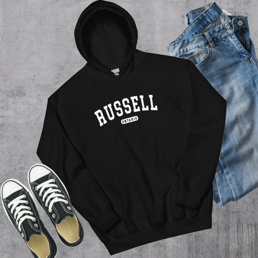 Russell ON College Hoodie Black Canadian City Apparel