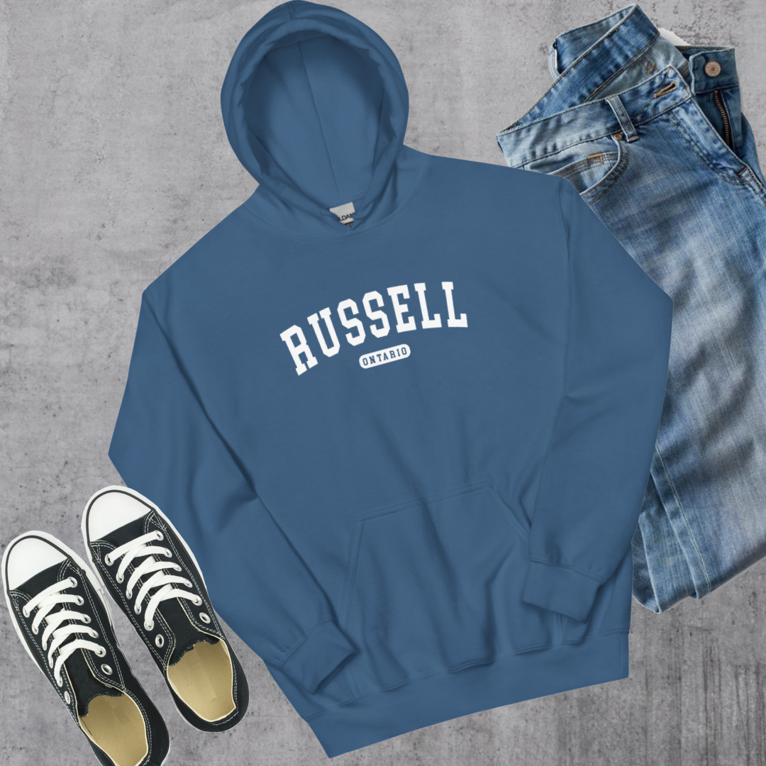 Russell ON College Hoodie Indigo Blue Canadian City Apparel