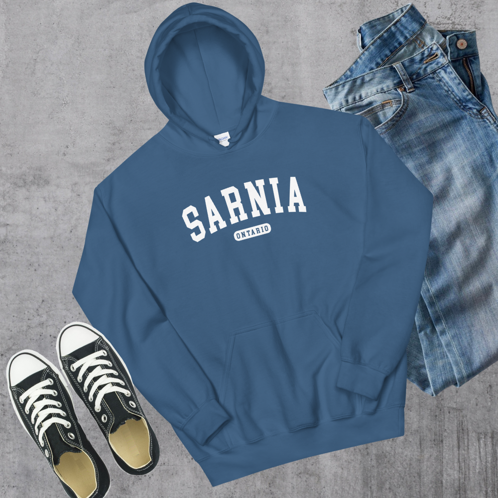 Sarnia ON College Hoodie Indigo Blue Canadian City Apparel
