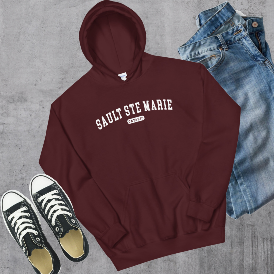 Sault Ste Marie ON College Hoodie Maroon Canadian City Apparel