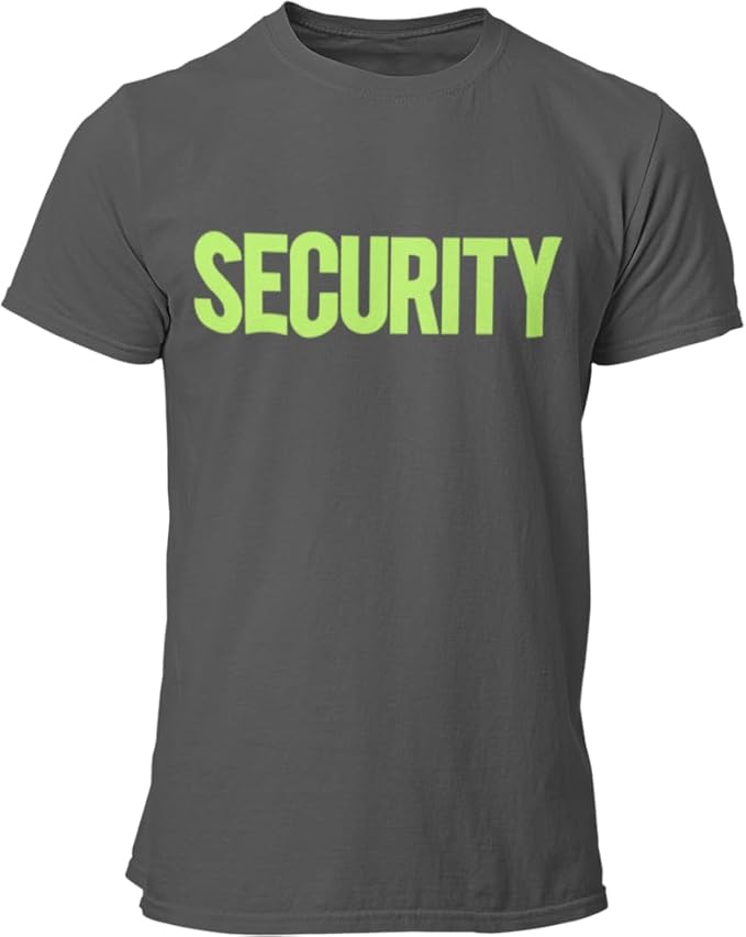 Security T-Shirt – Front & Back Print Staff Event Uniform Sport Grey Green Print security