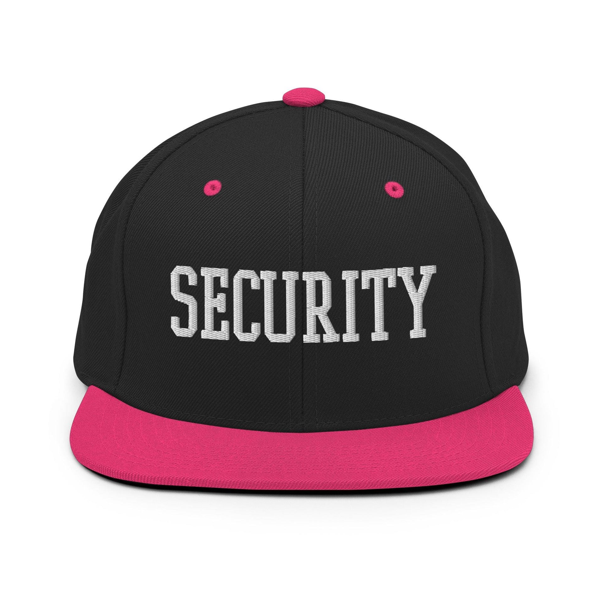 Security Uniform Work Block Embroidered Flat Bill Brim Snapback Hat Black Neon Pink Capital Crowns Security Snapback Hats Work