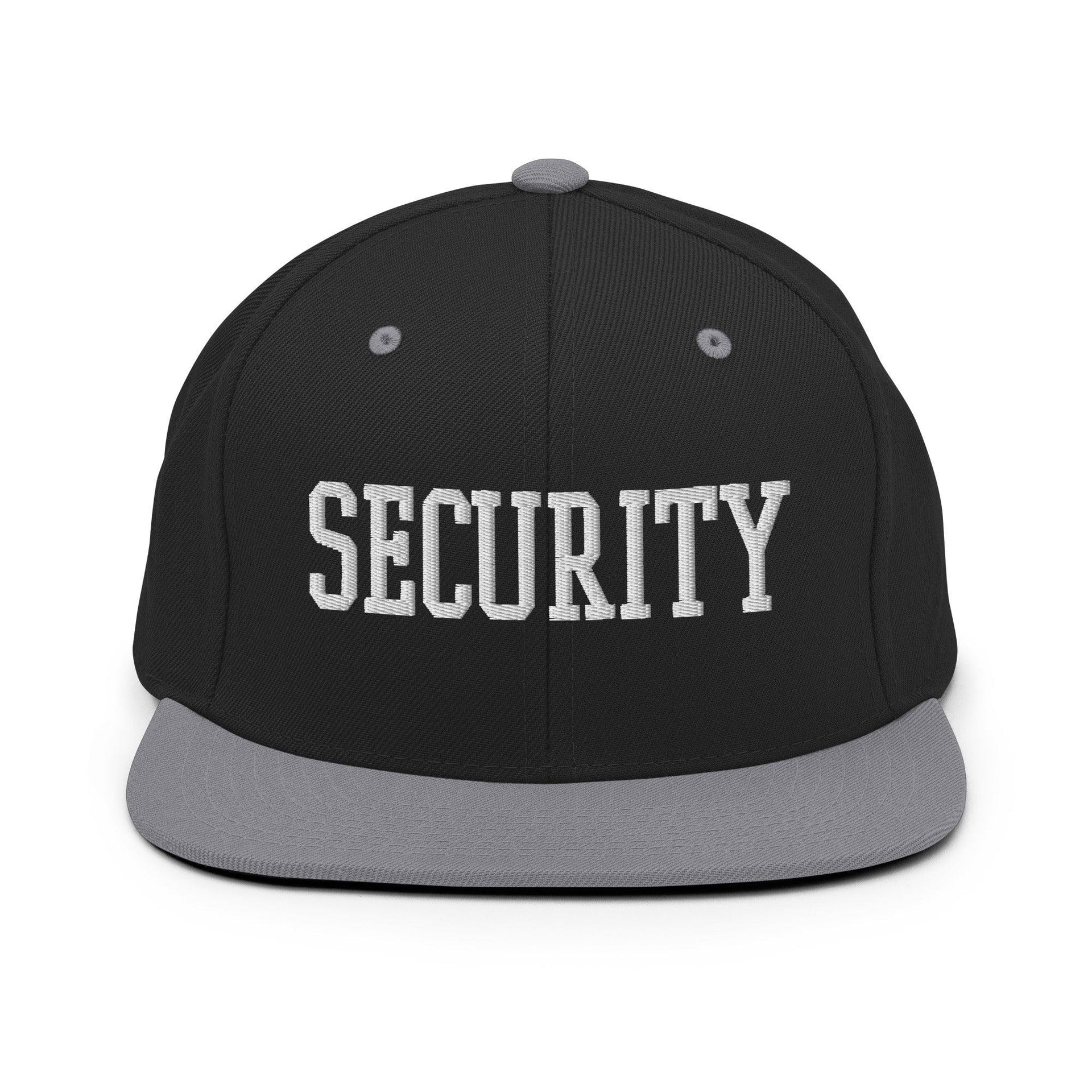 Security Uniform Work Block Embroidered Flat Bill Brim Snapback Hat Black Silver Capital Crowns Security Snapback Hats Work
