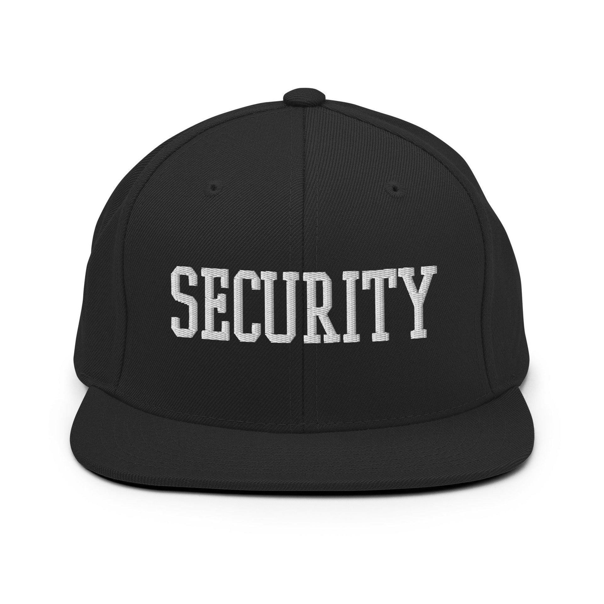 Security Uniform Work Block Embroidered Flat Bill Brim Snapback Hat Black Capital Crowns Security Snapback Hats Work