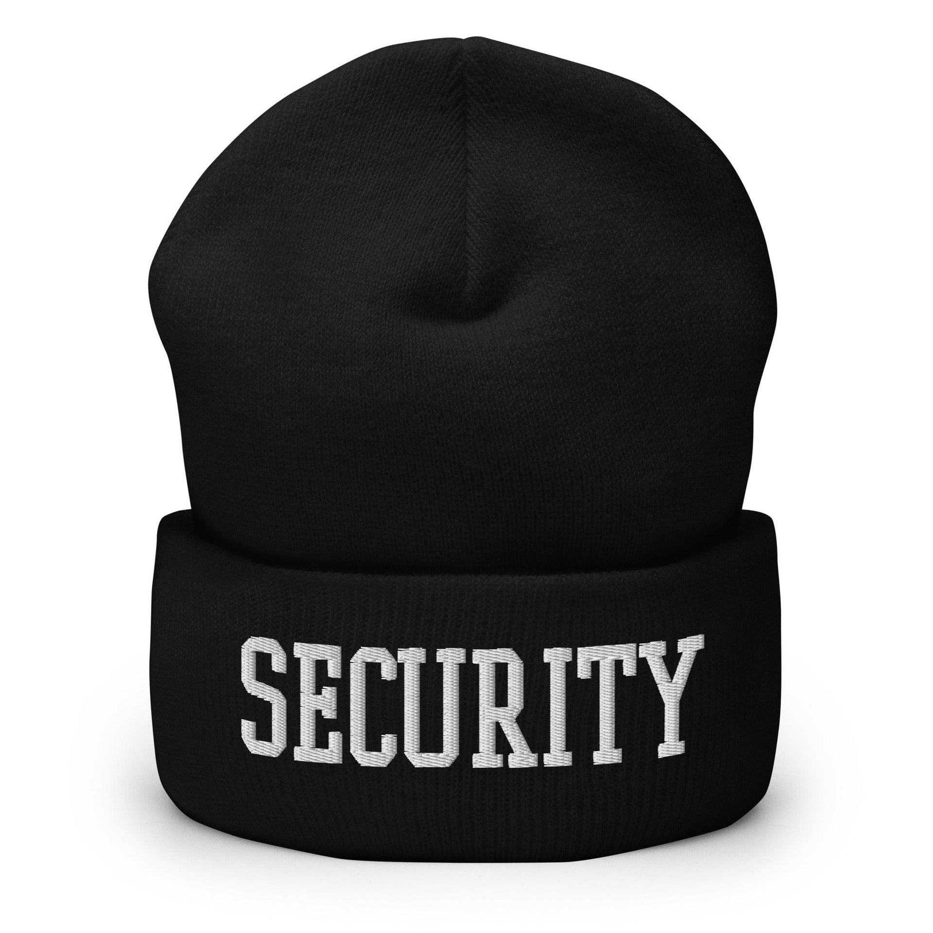 Security Uniform Work Block Embroidered Knit Cuffed Beanie Black Beanies Capital Crowns Security Work